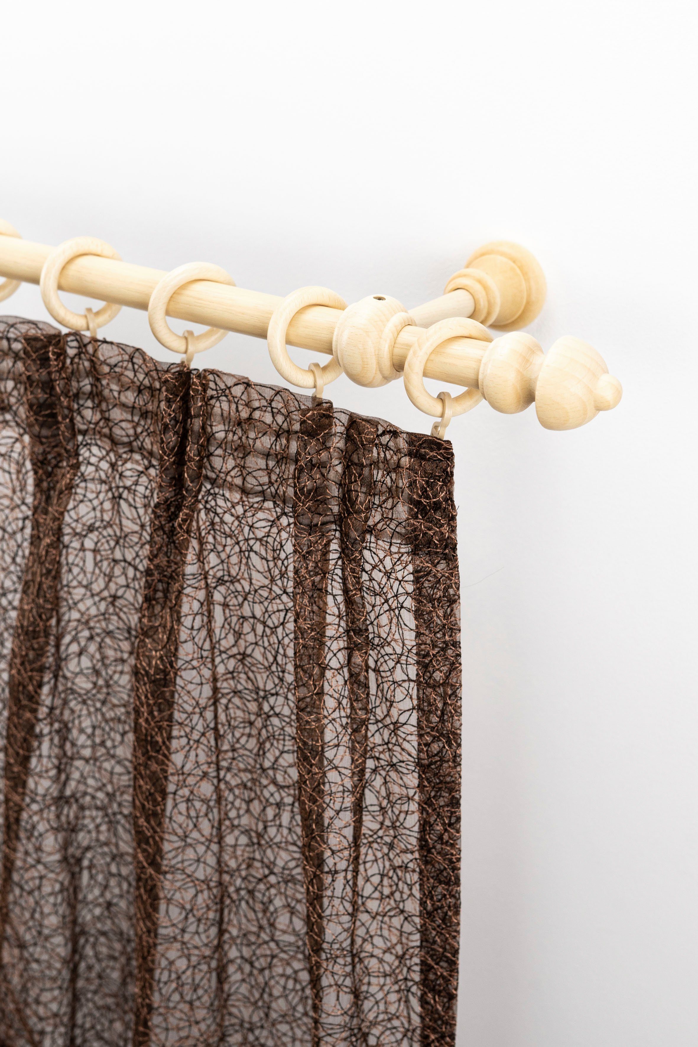 GARESA Gardinenstange STANDARD, Ø 20 mm, 1-läufig, Wunschmaßlänge, mit Bohren, verschraubt, Holzwerkstoff, Vorhanggarnitur, reine Holzgarnitur, verlängerbar, mit Ringe