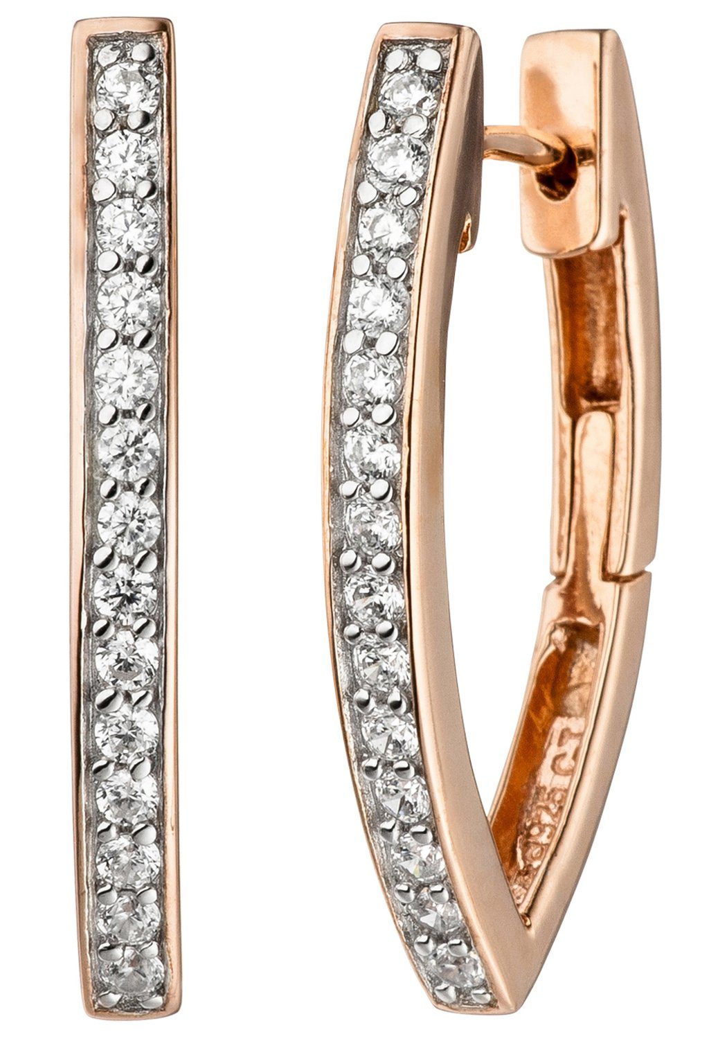 JOBO Paar Creolen, 925 Silber roségold vergoldet bicolor mit 28 Zirkonia
