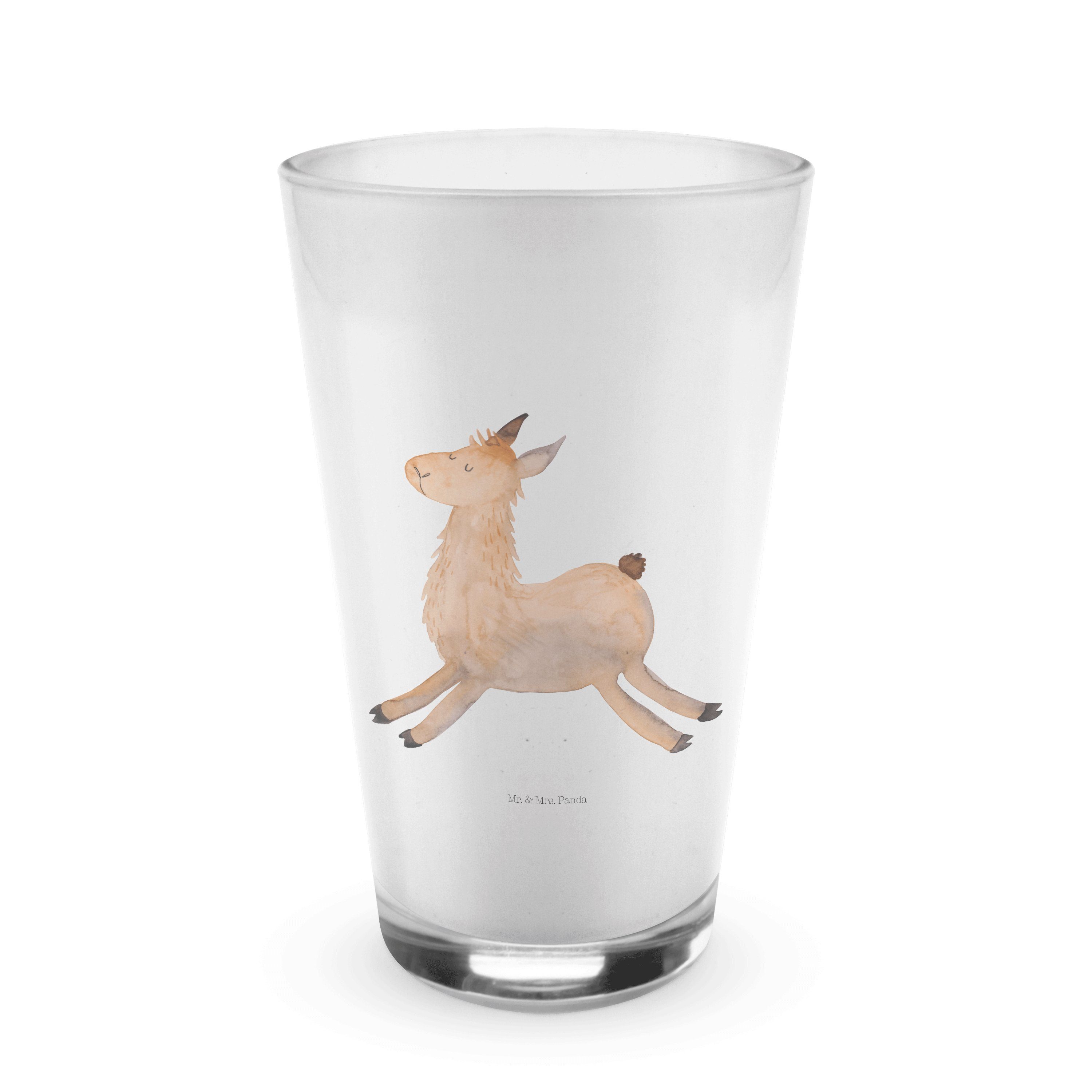 Mr. & Mrs. Panda Glas Lama springend - Transparent - Geschenk, Freundin, Alpaka, Cappuccino, Premium Glas