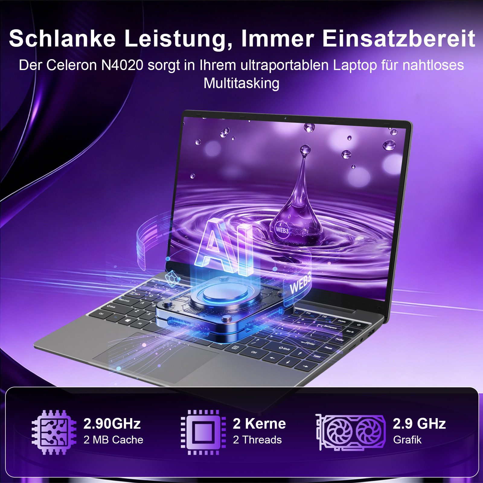 bvate B5 Laptop, 14 Zoll, N4020, 6GB RAM, 256GB SSD Notebook Notebook (35 cm/14 Zoll, Celeron N4020 N4020, Celeron N4020, 6 GB, 256 GB SSD, 180° Drehung/Low Blue Light-Zertifizierung/Deutsche Tastaturaufkleber)