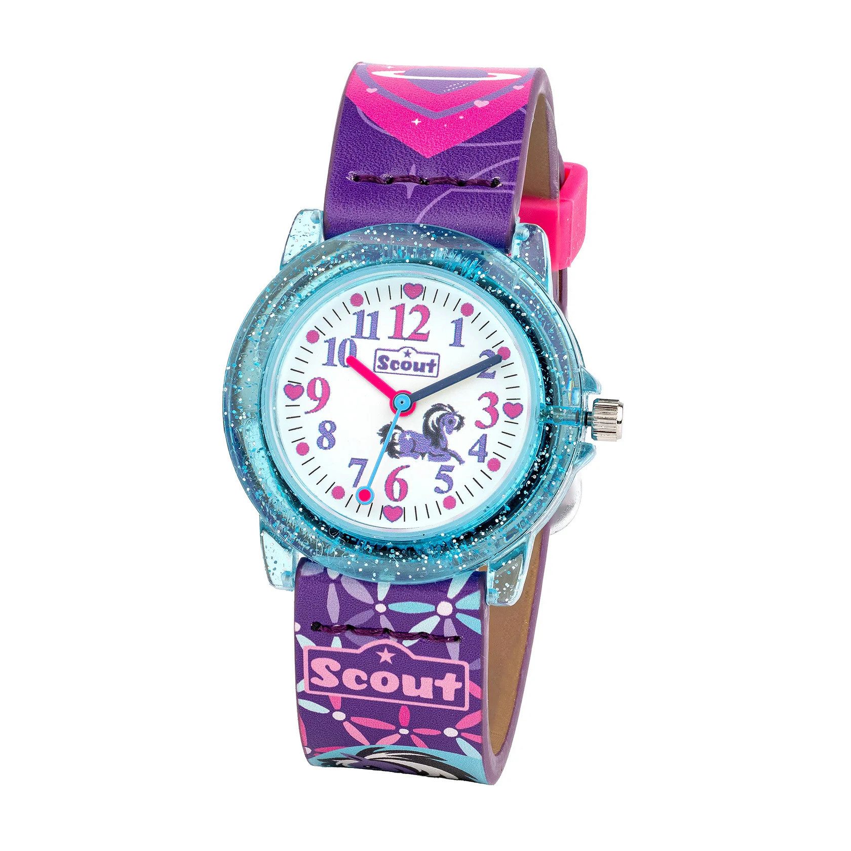 Scout Quarzuhr Kinderuhr 164000211 Pony Lila Kunstleder Lernuhr 30 mm