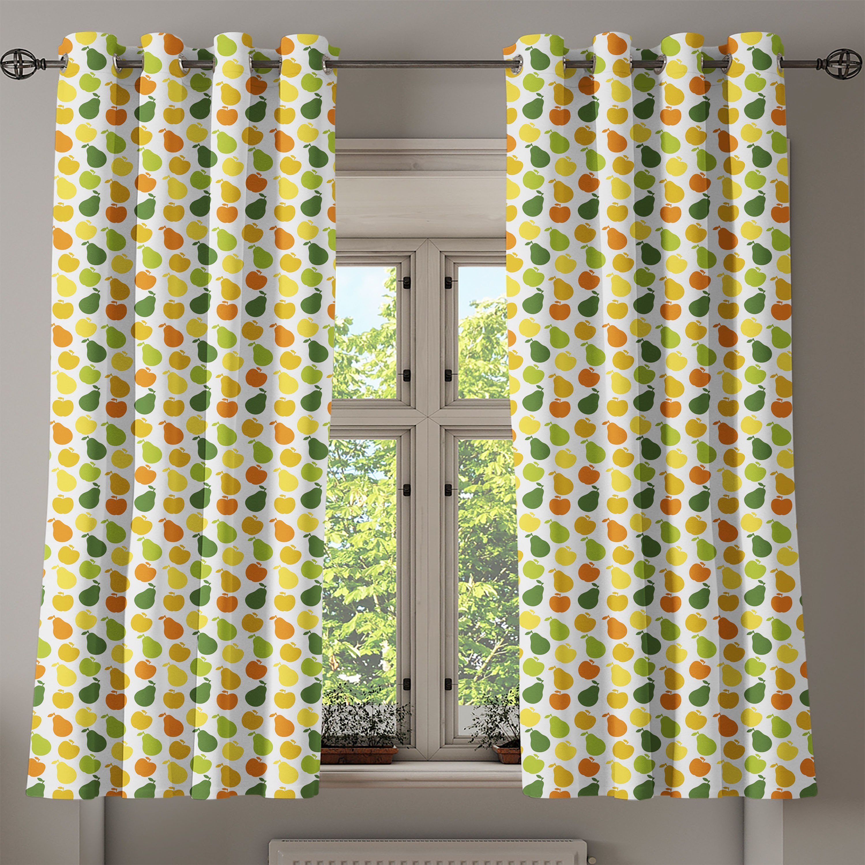 Früchte Gardine Abakuhaus, Schlafzimmer Frisch 2-Panel-Fenstervorhänge Dekorative Apple-Birnen Garten Wohnzimmer, für