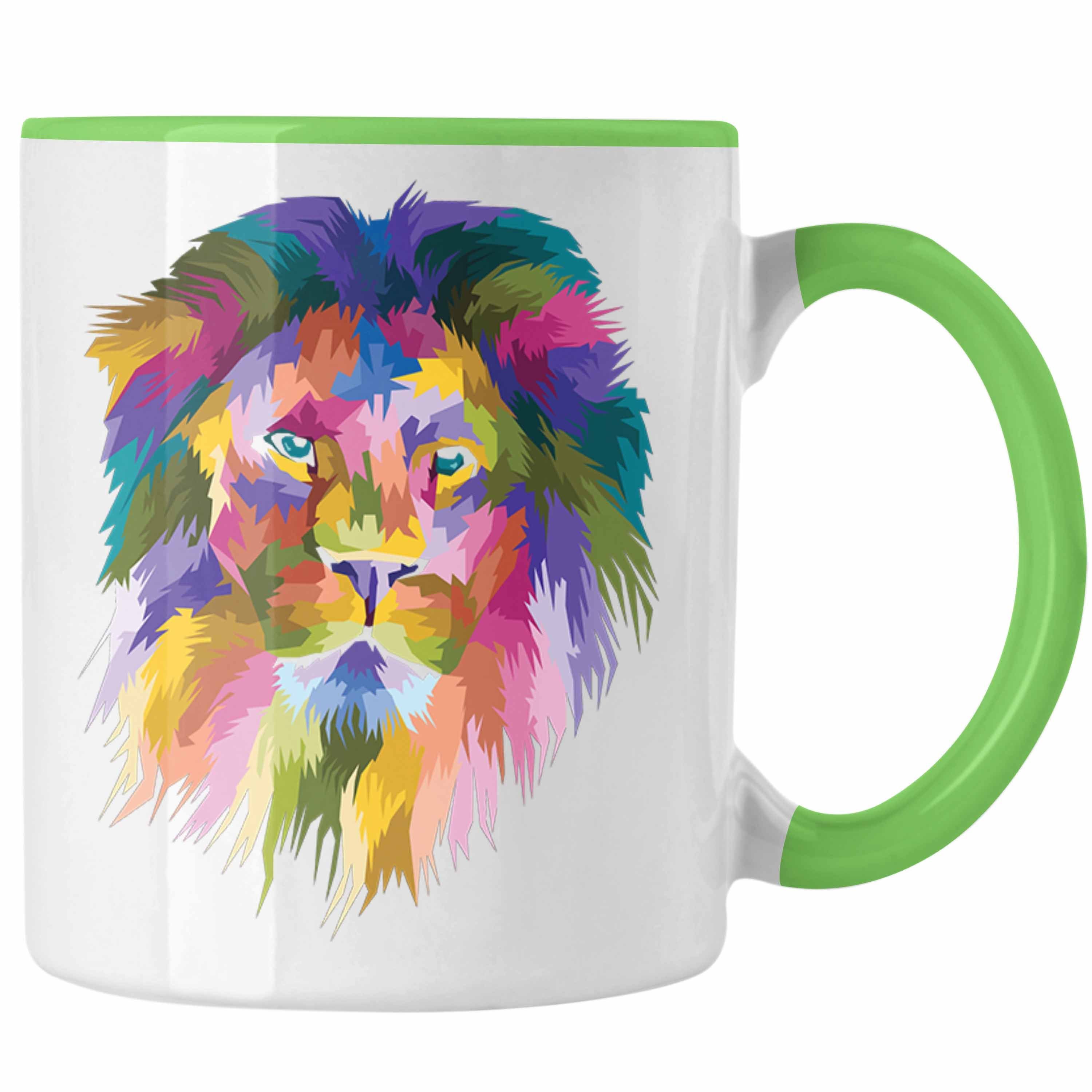 Trendation Tasse Trendation - Löwe Polygon Tasse Geschenk Löwen-Liebhaber Löwen Grün