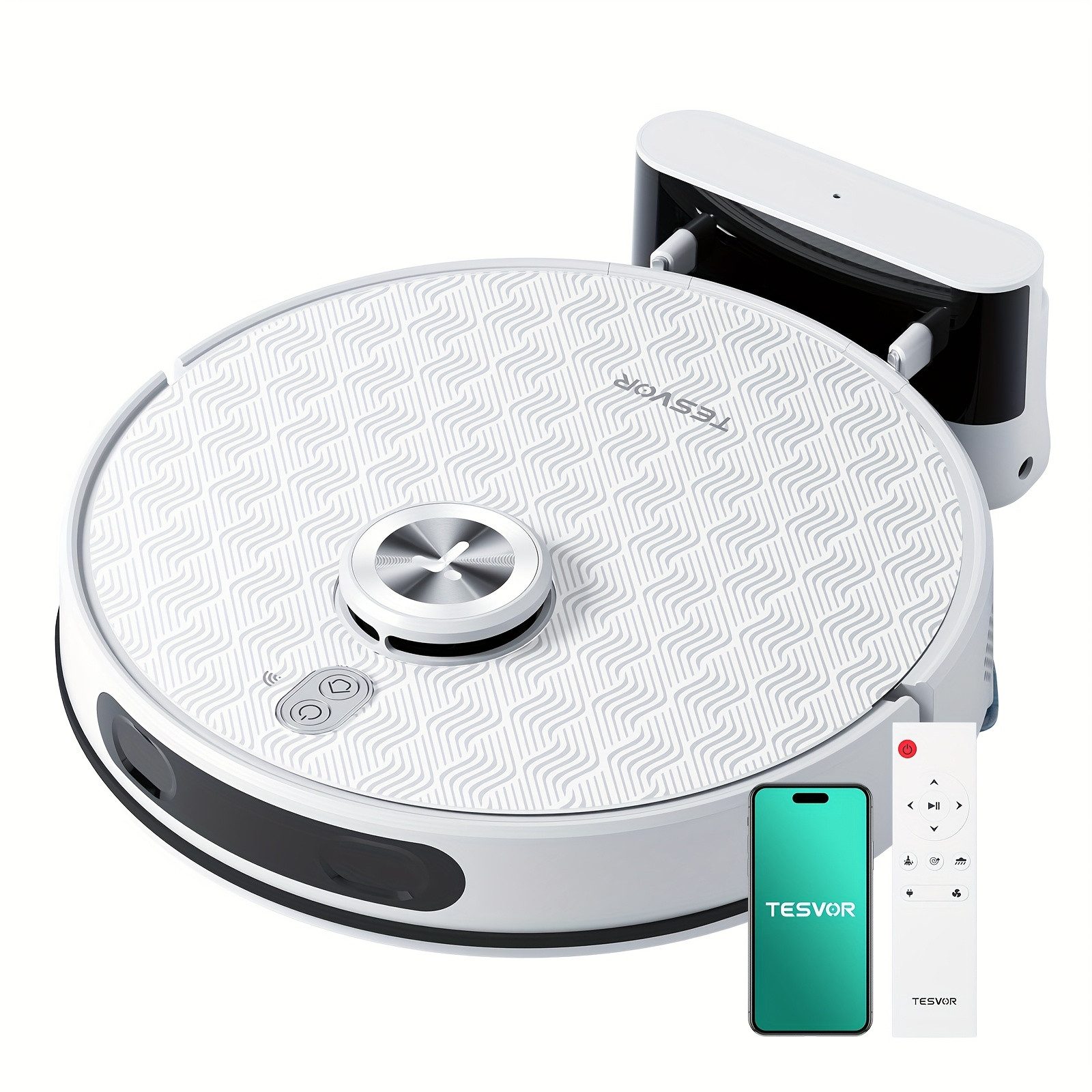 Tesvor Вакуумный робот und Wischroboter mit Absaugstation – 8000PA, Laser-Navigation, 220 W, 5 große 2.5L-Staubbeutel, Mit Absaugstation Mit Staubbox Mit Wassertank
