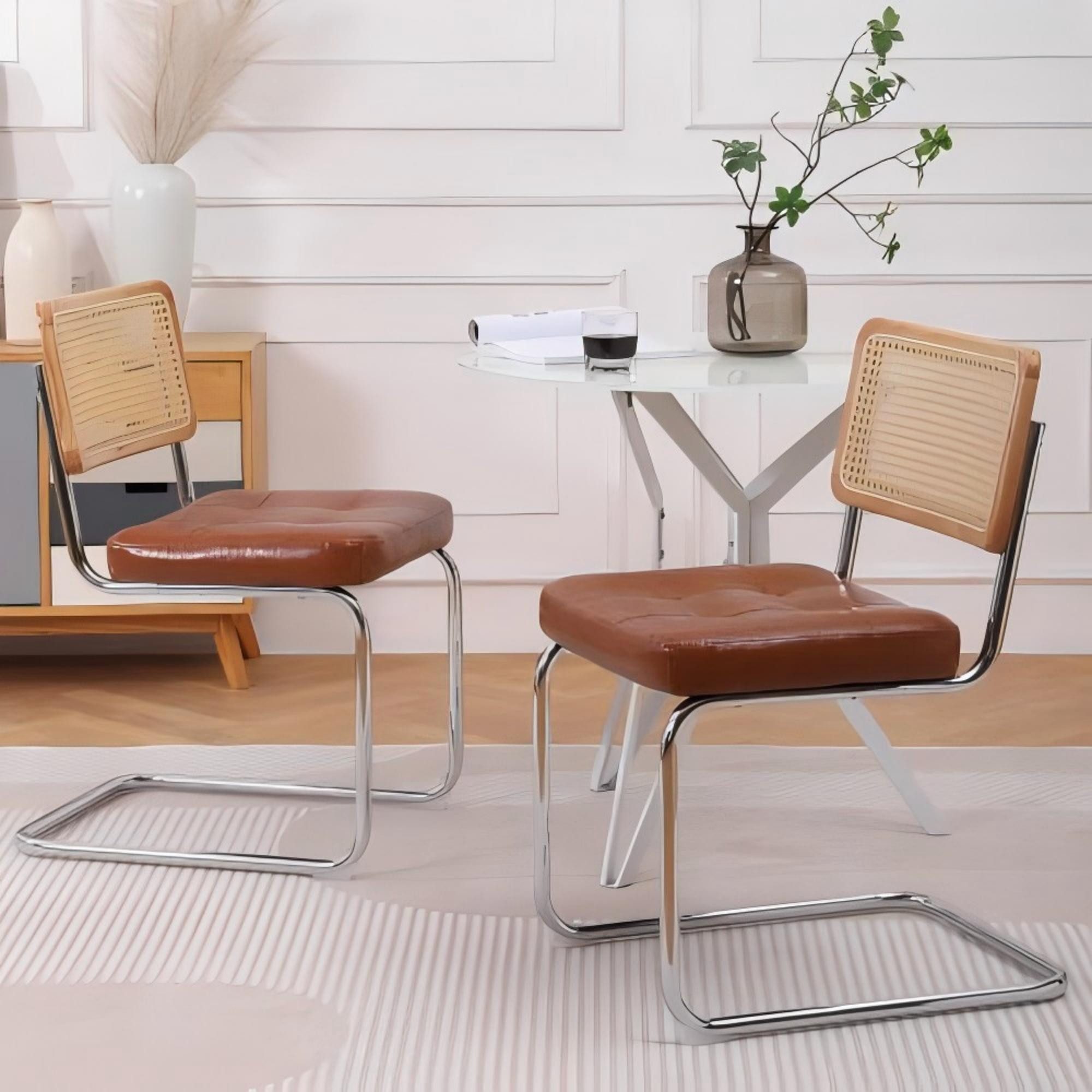 Odikalo Esszimmerstuhl Akzentstühle Gepolstert Kunstleder Rattan 2-Set Brau günstig online kaufen