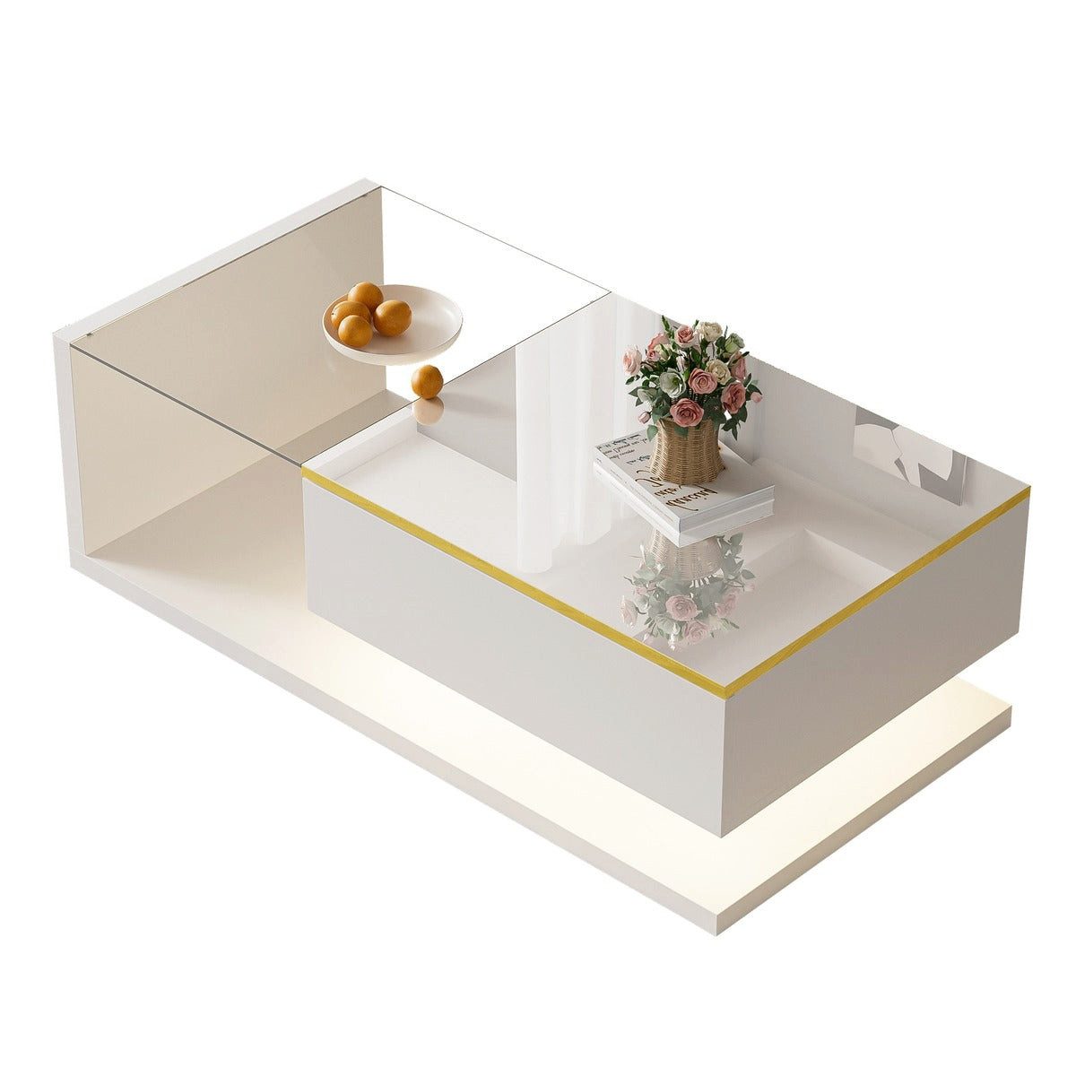 SSY Beistelltisch Beistelltisch, 100x50 cm, in Weiss, aus Holzwerkstoff (Einzeltisch, 1-St., Einzelartikel), LED-Beleuchtung, Glasplatte