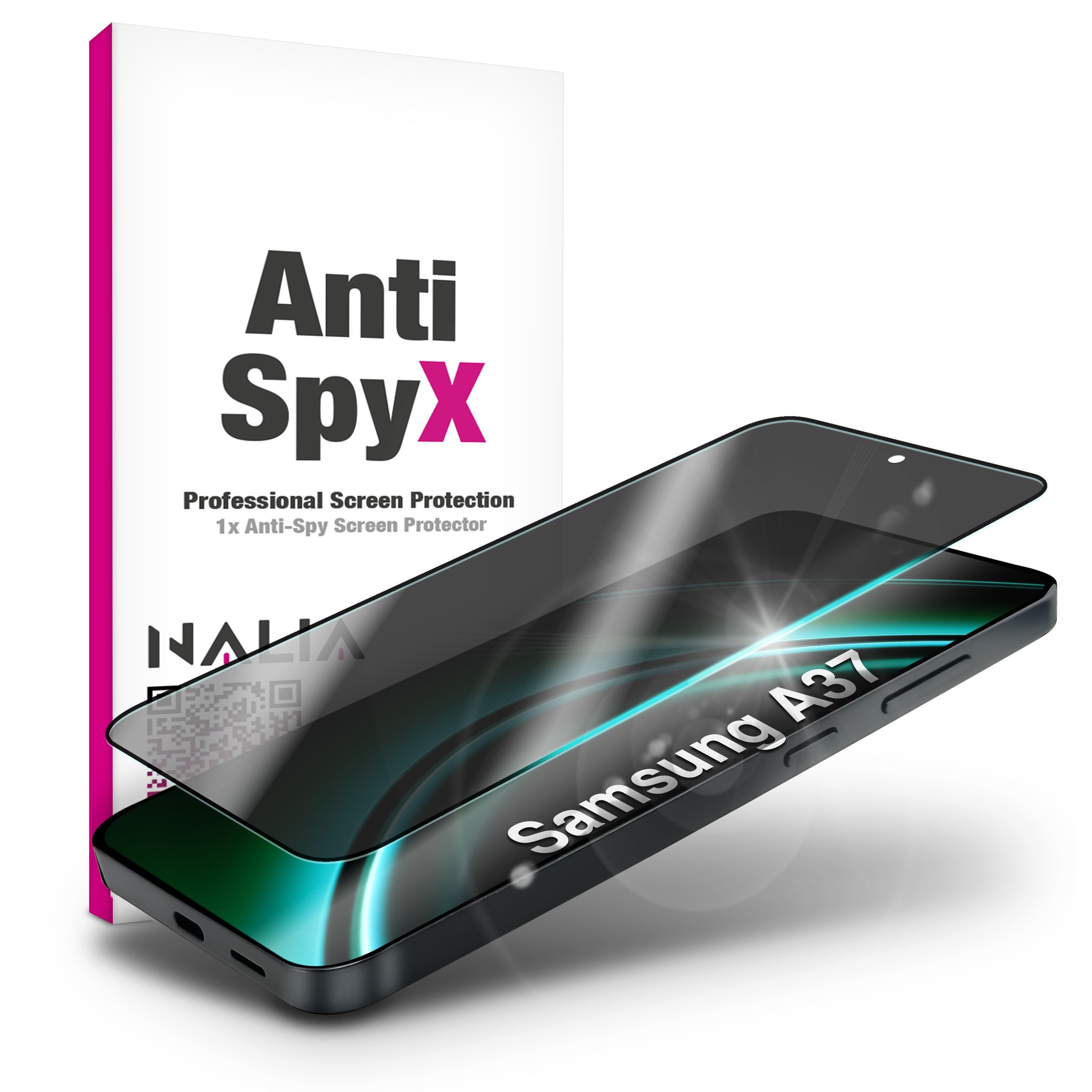 Nalia Schutzfolie Samsung Galaxy A37, ANTISPYX Displayschutz - Blickschutz, Full-Screen & 9H Hartglas