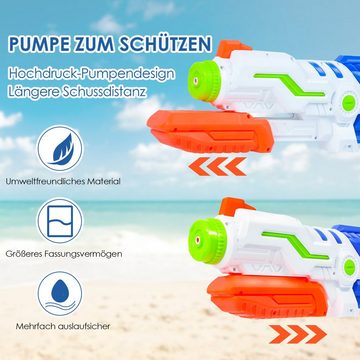 Clanmacy Wasserpistole 2x Wasserpistole Strand Spielzeug 11M Spritzpistole Kanone Pump 1030ML (2-tlg), Reichweite: 8-11 Meter