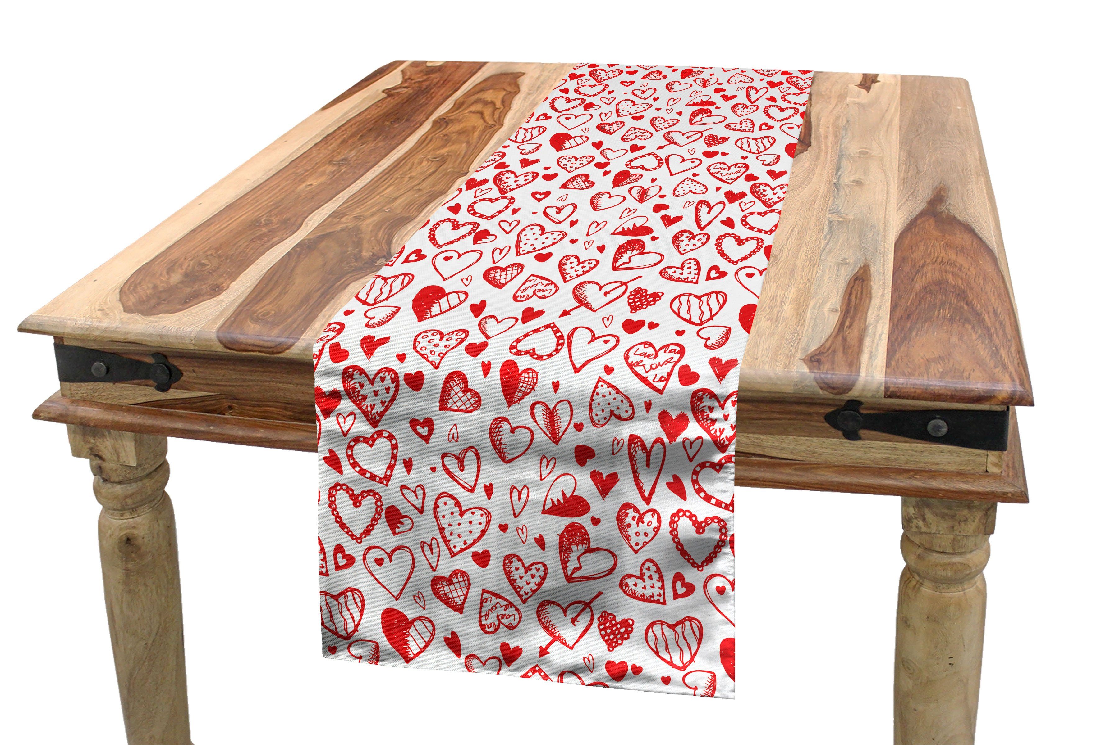 Abakuhaus Tischläufer Esszimmer Küche Rechteckiger Dekorativer Tischläufer, Valentines Rote und weiße Skizze | Tischläufer