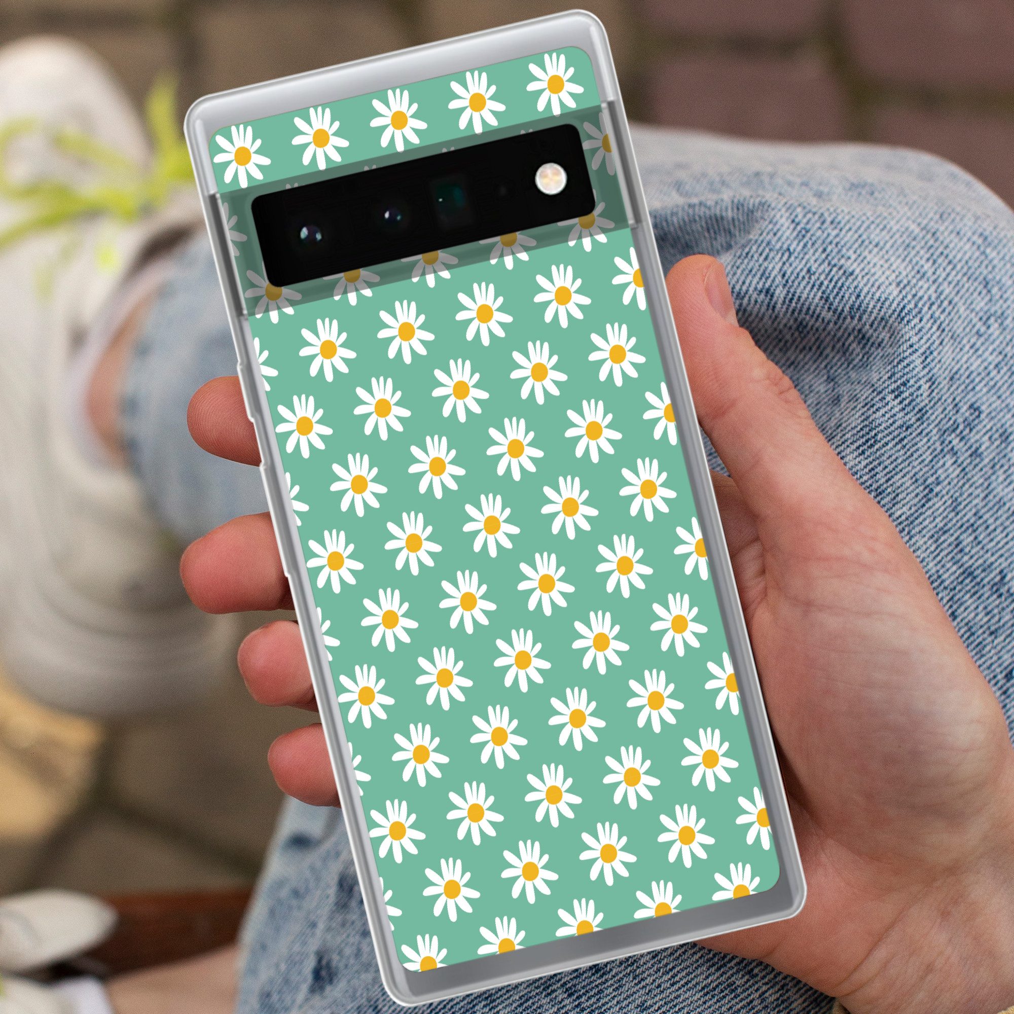 MuchoWow Handyhülle für Google Pixel 6 Pro Gänseblümchen - Muster - Grün - Blumen, Handy Case, Silikon, Bumper Case Dünn