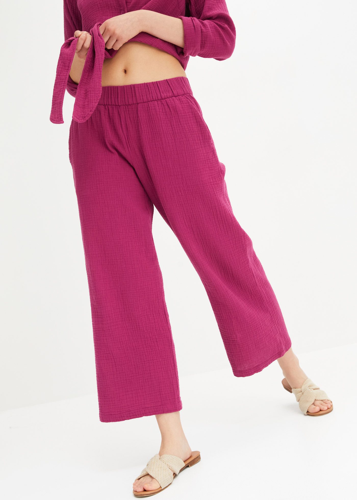 bonprix Marlene-Hose aus reiner Baumwolle, weites Musselin-Material, Loose günstig online kaufen