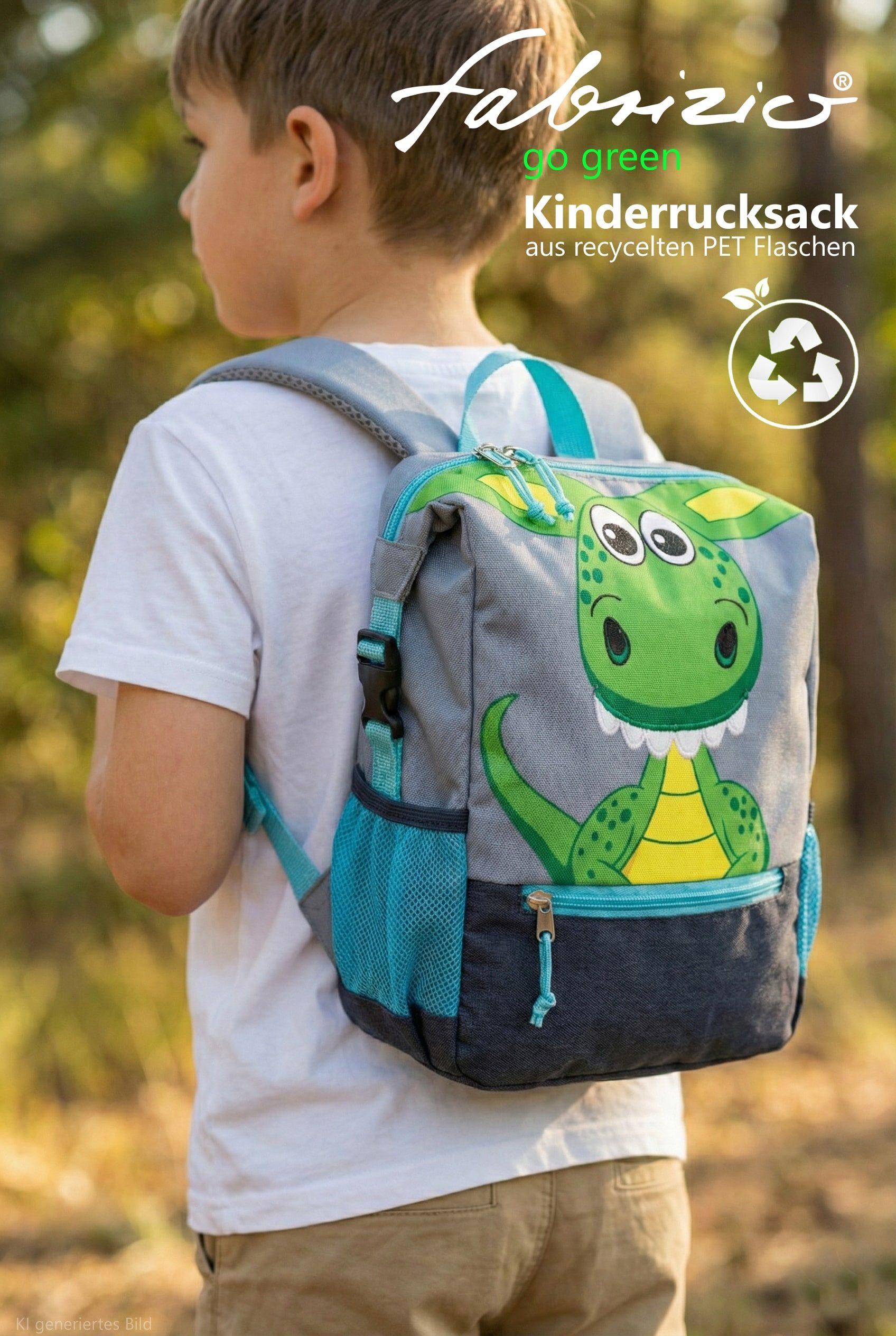 fabrizio® Kinderrucksack Rucksack Jungen Mädchen Kindergarten Tasche, Kindergartenrucksack Kinder Handgepäck 20643 Dino Grün Grau +Elefant
