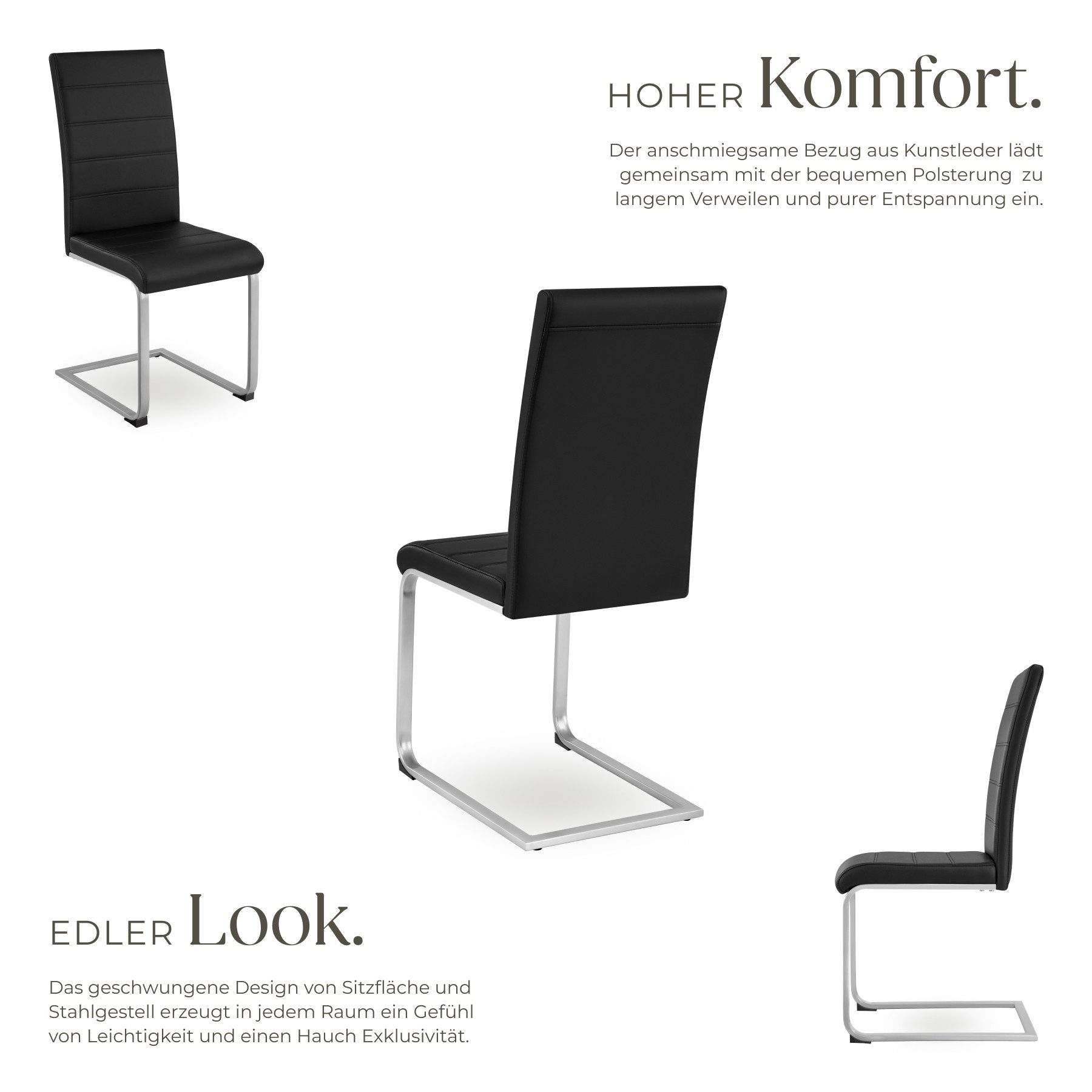 tectake Esszimmerstuhl Schwingstühle, gepolstert mit Kunstlederbezug, 41 x 52 x 99 cm (Set, 2 St), Strapazierfähiges Kunstleder