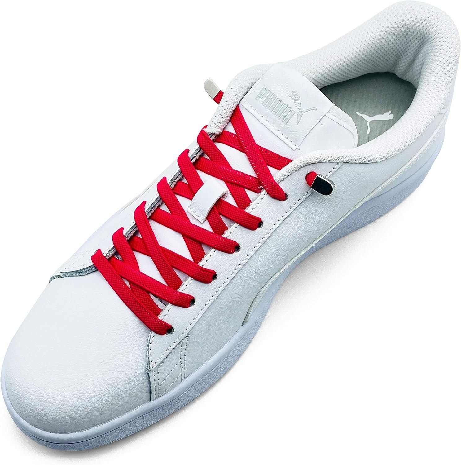 ELANOX Schnürsenkel 4 Stück für 2 Paar Schuhe elastische Schnürsenkel mit Clips, inkl. Enden (Clips) - 8 St. in silber