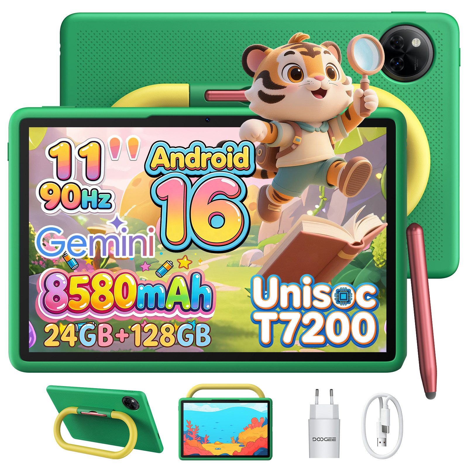 DOOGEE U11kid Android 16 Kinder Tablet mit Hülle, 11 zoll, 8580mAh Tablet (11", 128 GB, Android 16, WiFi, 4GB+128GB ROM /2TB TF, 13MP+5MP, 90Hz, BT 5.0, Widevine L1/Face ID)