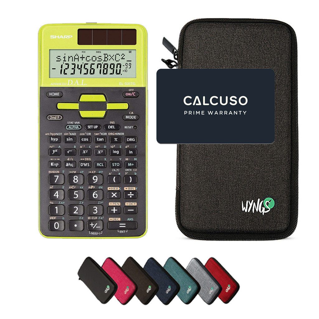 Sharp Taschenrechner Sharp EL-531TG Grün inkl. WYNGS Schutztasche Dunkelgrau
