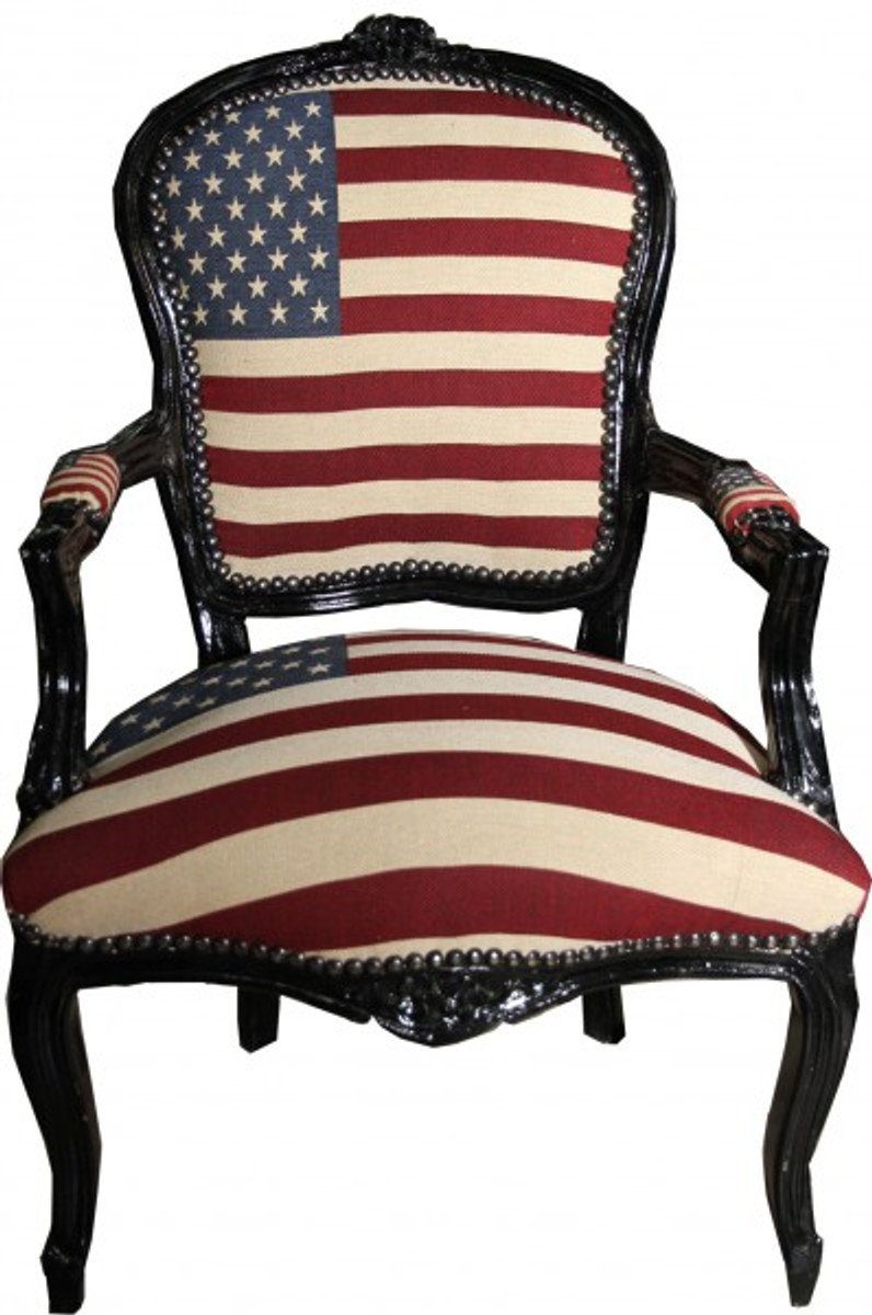 Casa Padrino Besucherstuhl Barock Salon Stuhl USA Design / Schwarz - USA Style