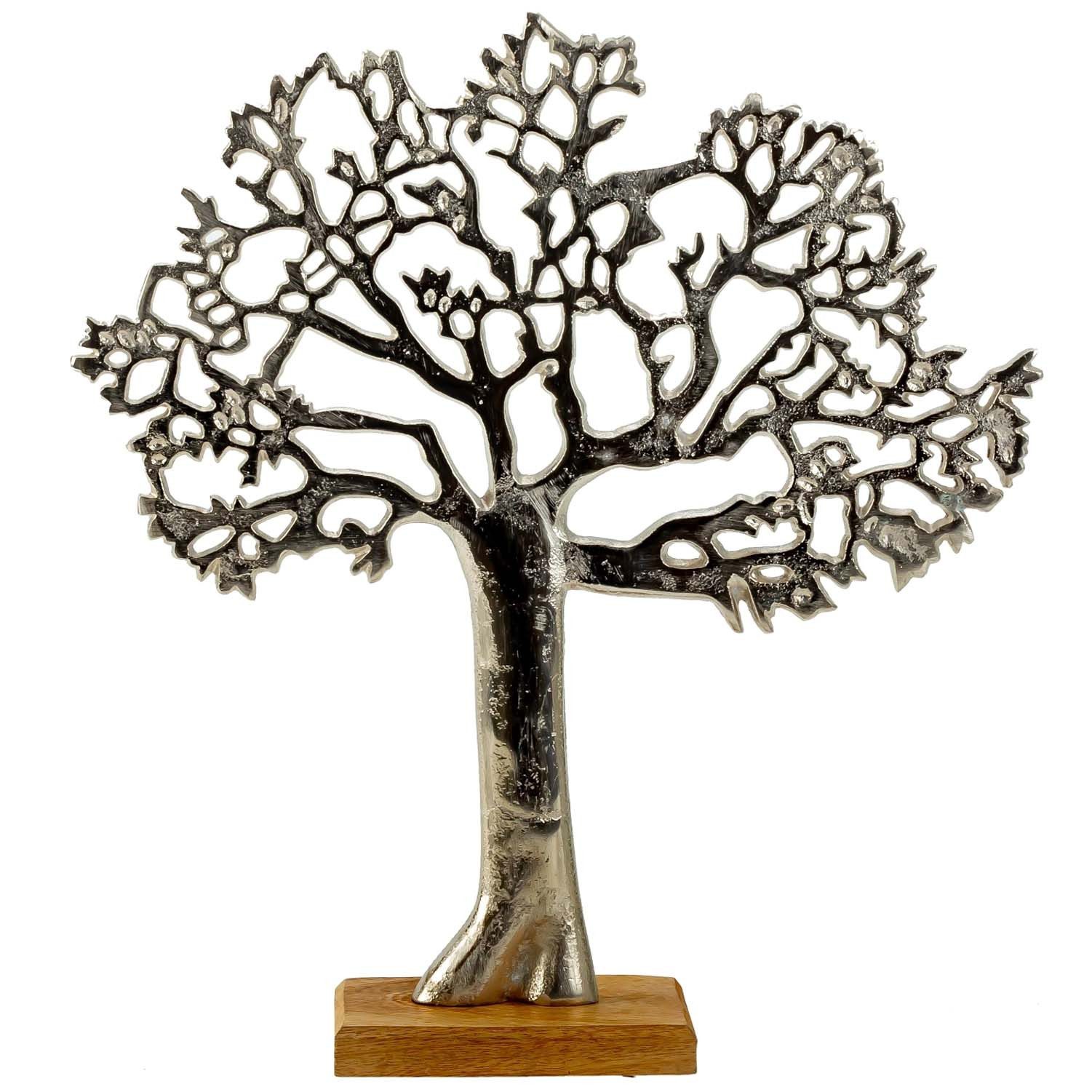 Mel-O-Design Dekoobjekt Aufsteller Lebensbaum Deko Wohnzimmer (H: 34,5 cm, Baum Dekoration), Silber Metall