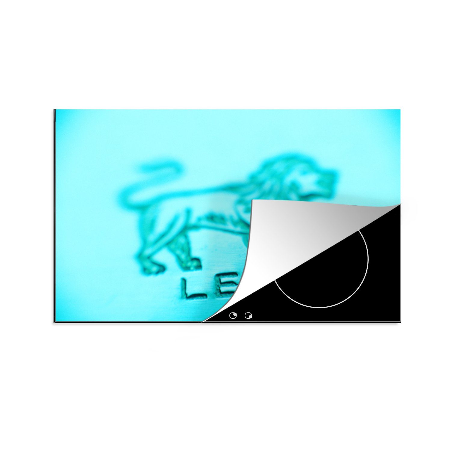 MuchoWow Herdblende-/Abdeckplatte Das Sternbild eines Löwen auf hellblauem Hintergrund, Vinyl, (1 tlg), 81x52 cm, Induktionskochfeld Schutz für die küche, Ceranfeldabdeckung