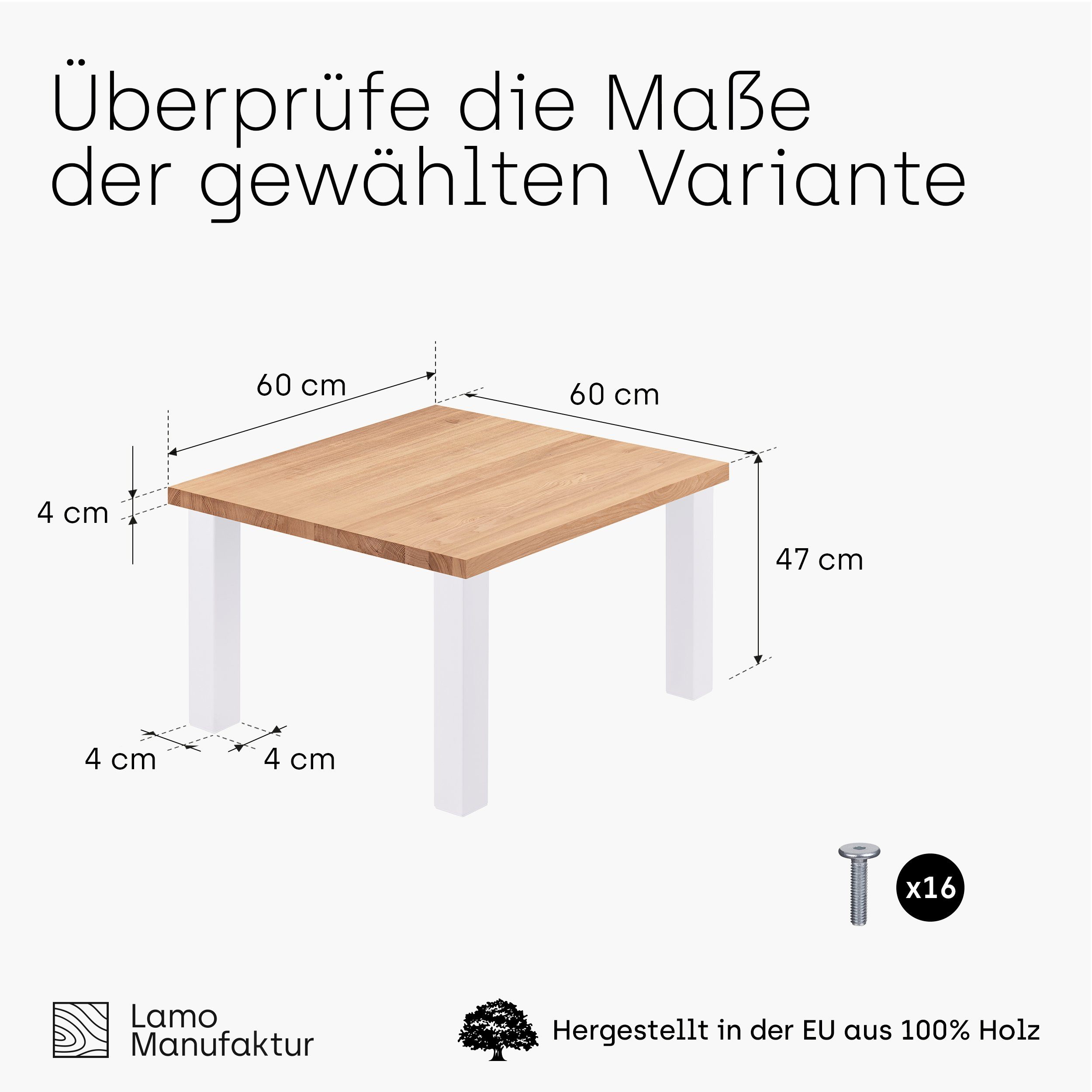 LAMO Manufaktur Esstisch Metallgestell (1 inkl. Küchentisch Massivholz Natur | Classic Tisch), Weiß Tischplatte Kante gerade