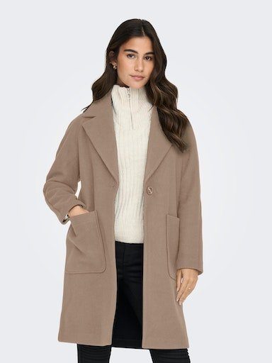 OTW Simply LIFE ONLY NOOS Taupe Langmantel Detail:MELANGE COAT ONLNEWVICTORIA