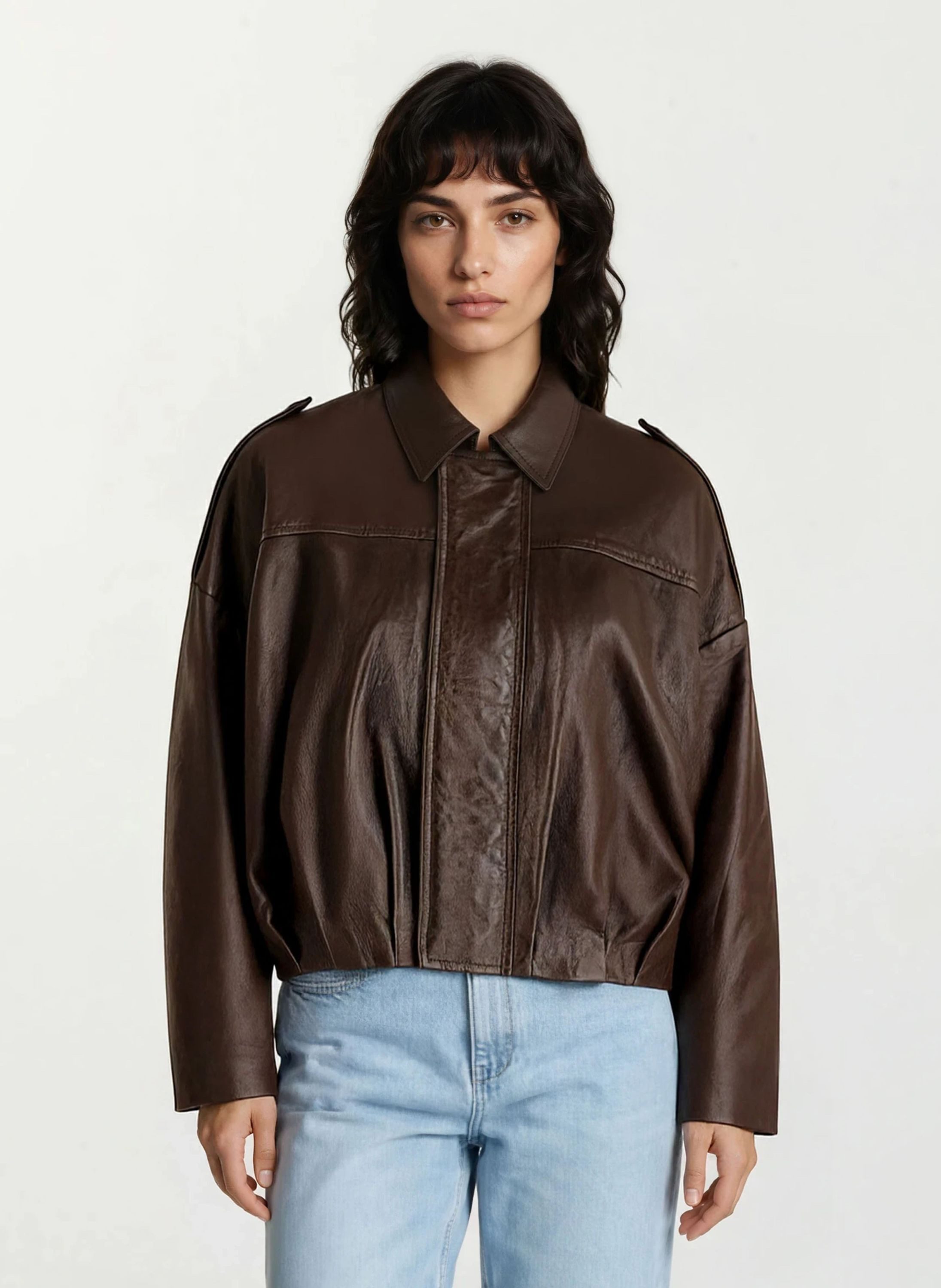 trueprodigy Lederjacke Rivan Bomberjacke mit gerafftem Saum