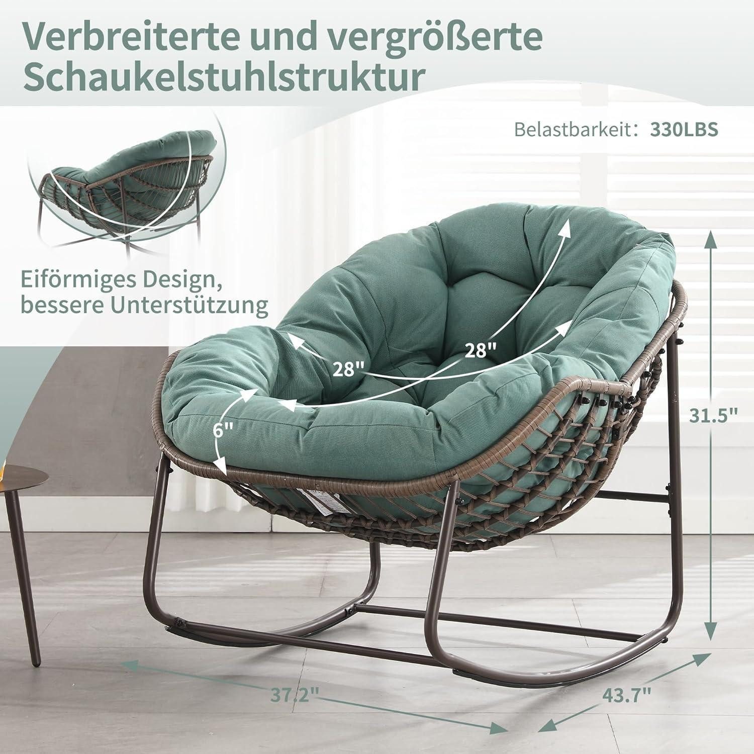 LuxusKollektion Schaukelsessel Schaukelstuhl Papasan Ei Outdoor Patio Kissen Grasgrün 1 Stück