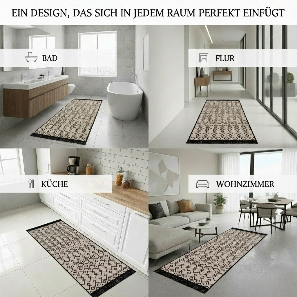 Jimri Teppich Kelim Teppich Wohnzimmer Schlafzimmer Küche, Badezimmer Läufer Flur, Rechteckig, Wendeteppich – Bild 5 von 5