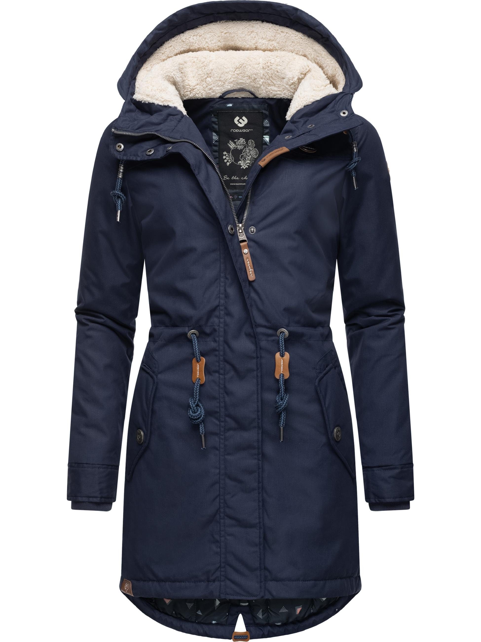 der B großer zeitloser Wintermantel, Kapuze, Damen passt Eleganter Elba Looks Damen zu allen Wintermantel Ragwear Coat Winterparka mit