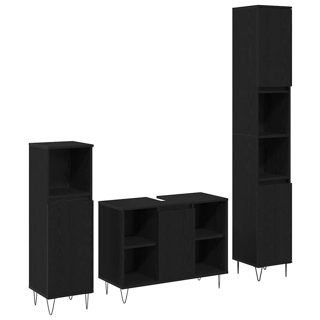 Badezimmer-Set Badezimmermöbel-Set 3 pcs Schwarz Eichen-Optik Holzwerkstoff
