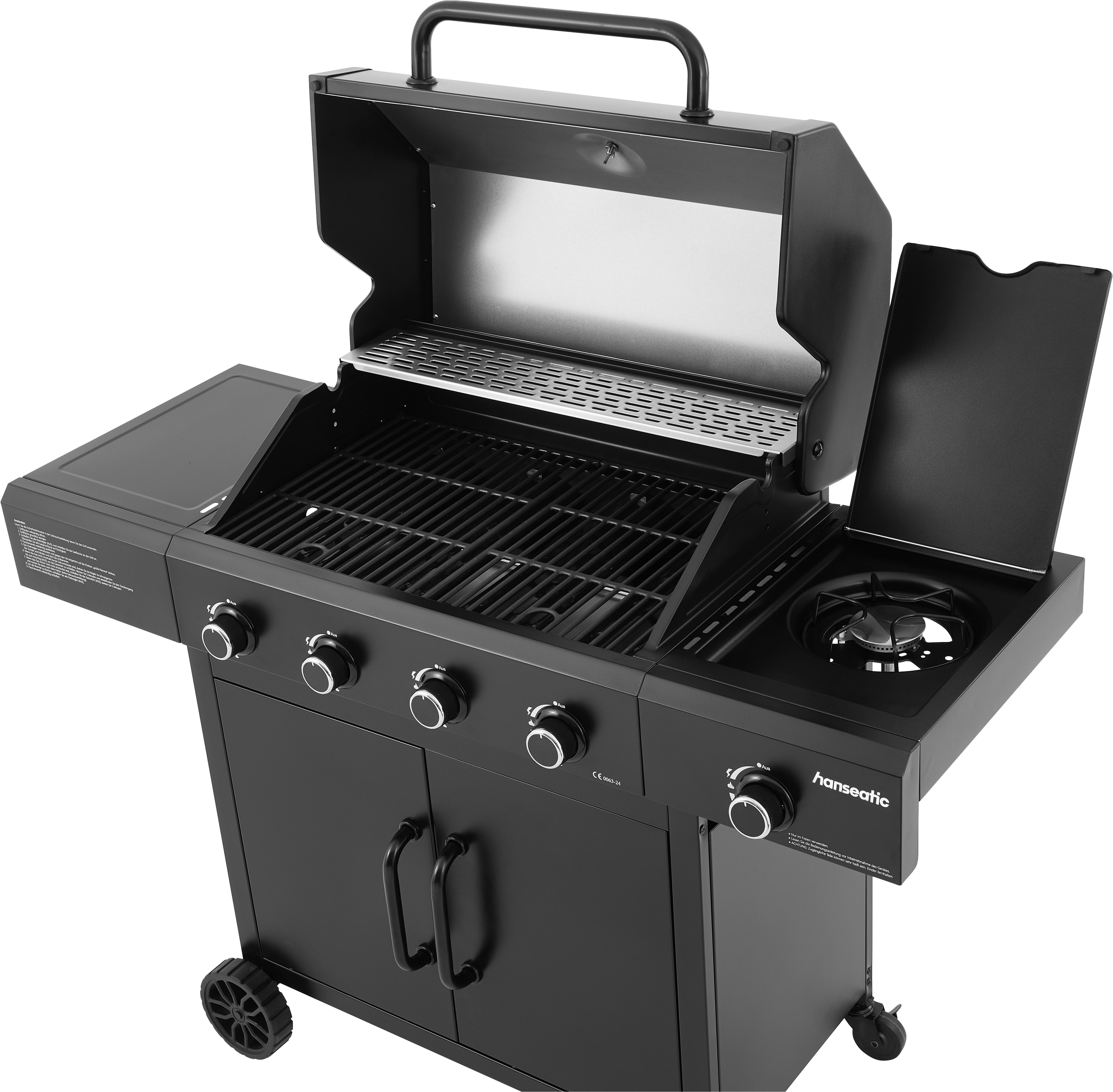 Hanseatic Gasgrill 4-Brenner Rockford Black, 4 Brenner + Seitenbrenner 14,5 kw Gesamt, inkl. 3 Jahre Herstellergarantie – Bild 4 von 5