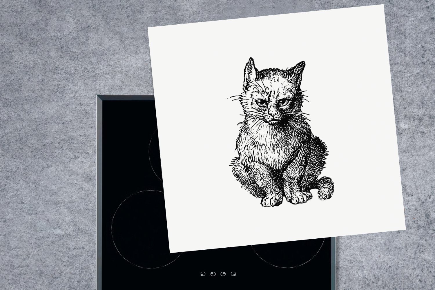 (1 tlg), Tiere, Herdblende-/Abdeckplatte MuchoWow cm, - Arbeitsplatte - Vinyl, 78x78 küche Ceranfeldabdeckung, für Katze Retro
