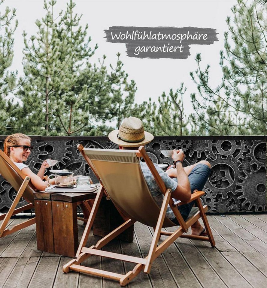 Thumbnail - MyMaxxi Sichtschutzelement Balkonbanner graue Zahnräder Balkon Sichtschutz Garten