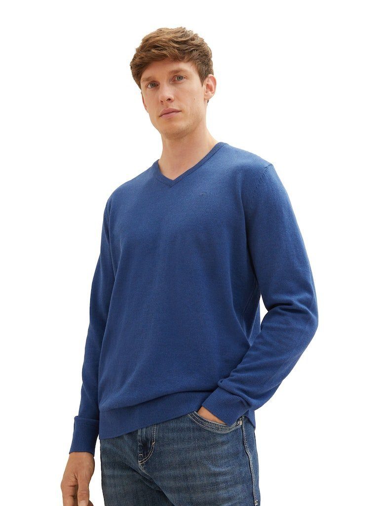 TOM TAILOR Sweatshirt Basic V-Neck Melange Hockey Sweater (1-tlg) Blue Dark 32618