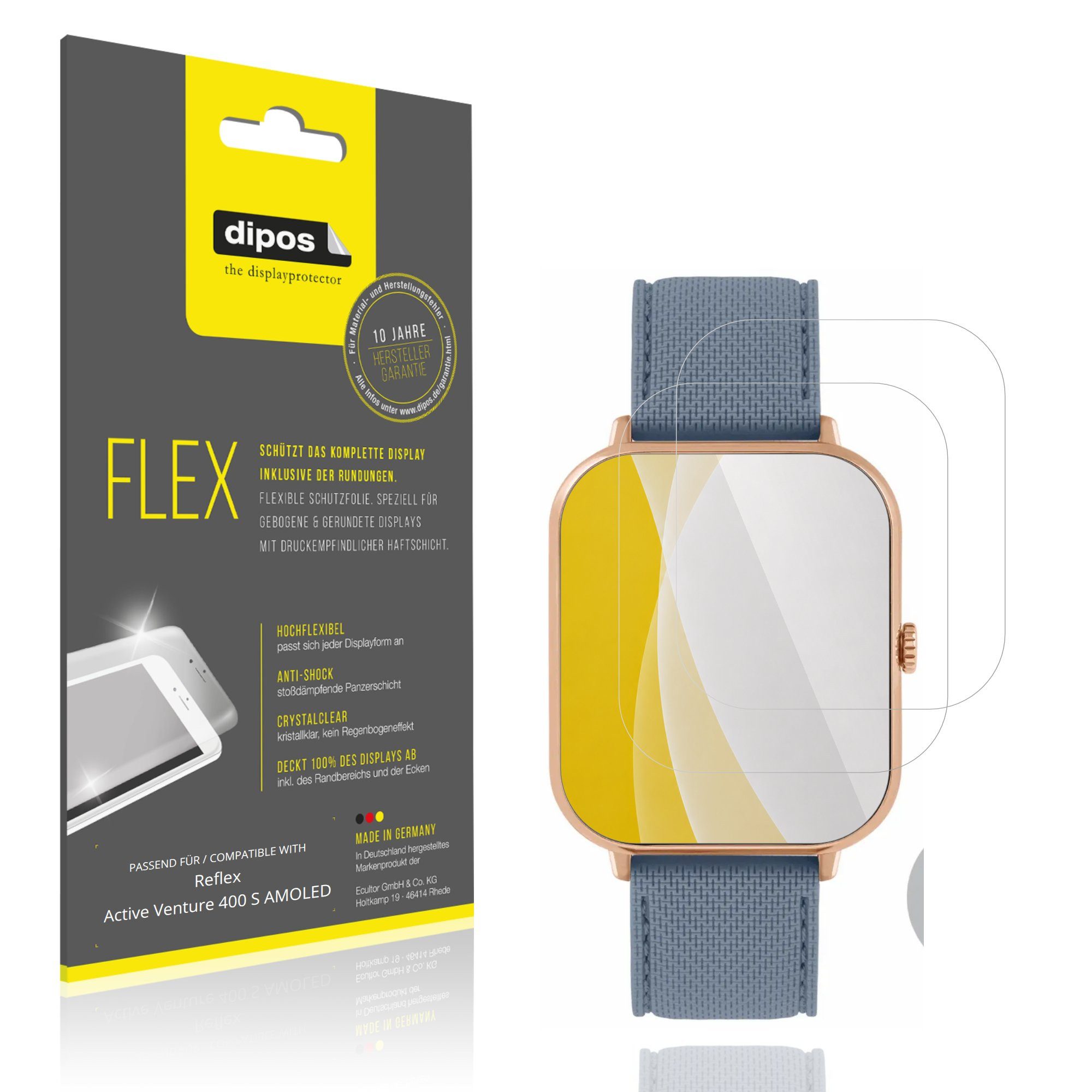 dipos Displayschutzfolie Schutzfolie für Reflex Active Venture 400 S AMOLED, 2 Stück, Displayschutz Schutz Folie Made in Germany