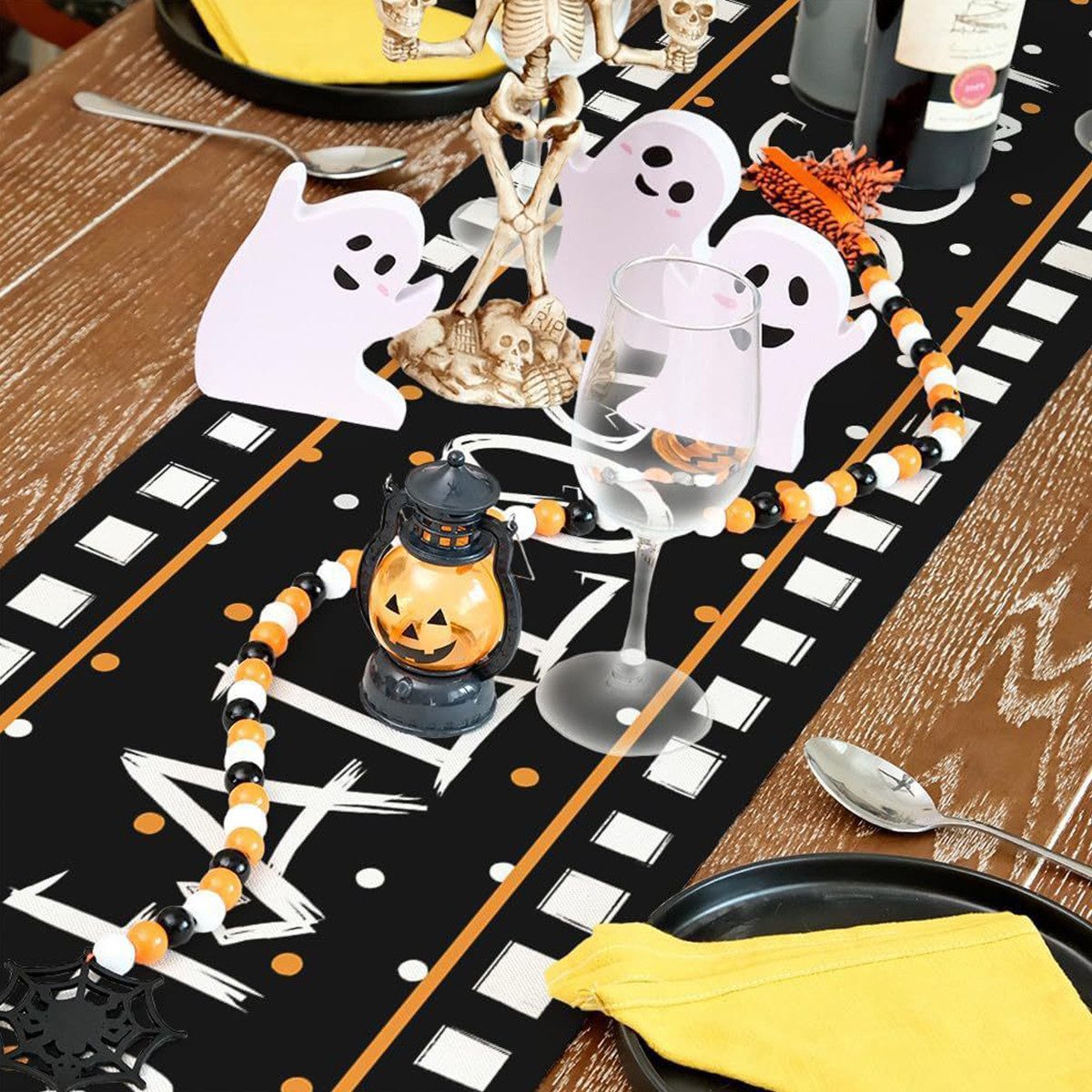 LAPAPRO Tischläufer Halloween Tischläufer Leinen mit Kürbis Gruselig Geist günstig online kaufen