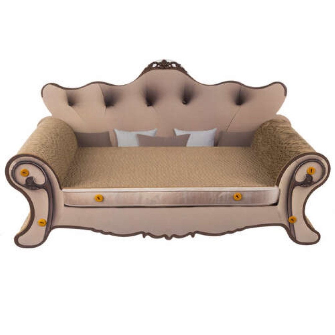 Purlov Kratzpappe Katzenkratzer-Sofa mit stabiler Konstruktion und elegantem Design., (Kratzbaum mit Sofa-Design, ideal für Katzen jeder Größe., Inklusive Kratzbaum und Montagezubehör für einfache Installation), Kombination aus Sofa und Kratzbaum für Komfort und Funktionalität.