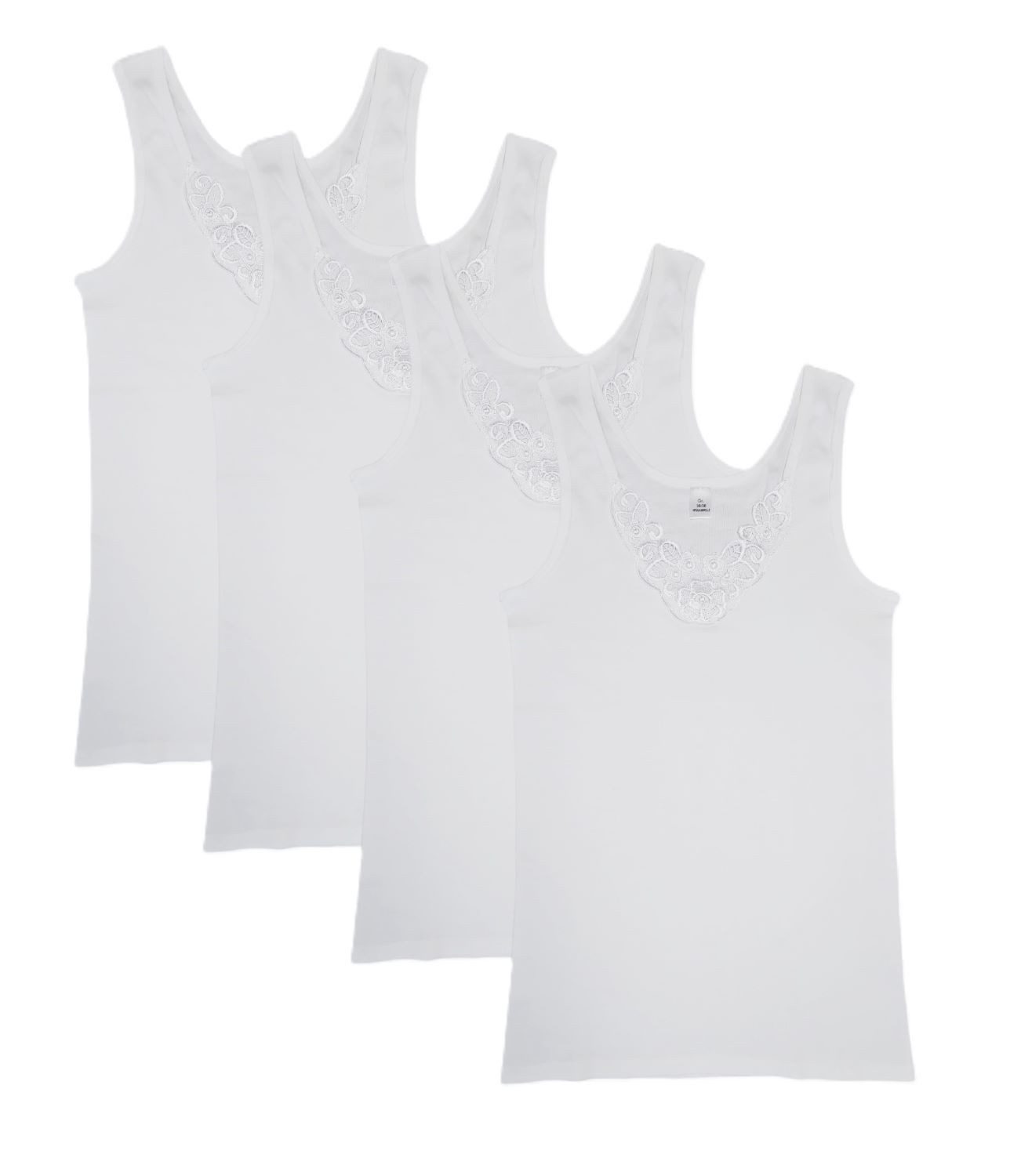 Toker Collection® Achseltop Damenhemd vollachsel mit kleiner Spitze 4 Stück aus reiner Baumwolle (Sparpack, 4er Pack) aus reiner Baumwolle