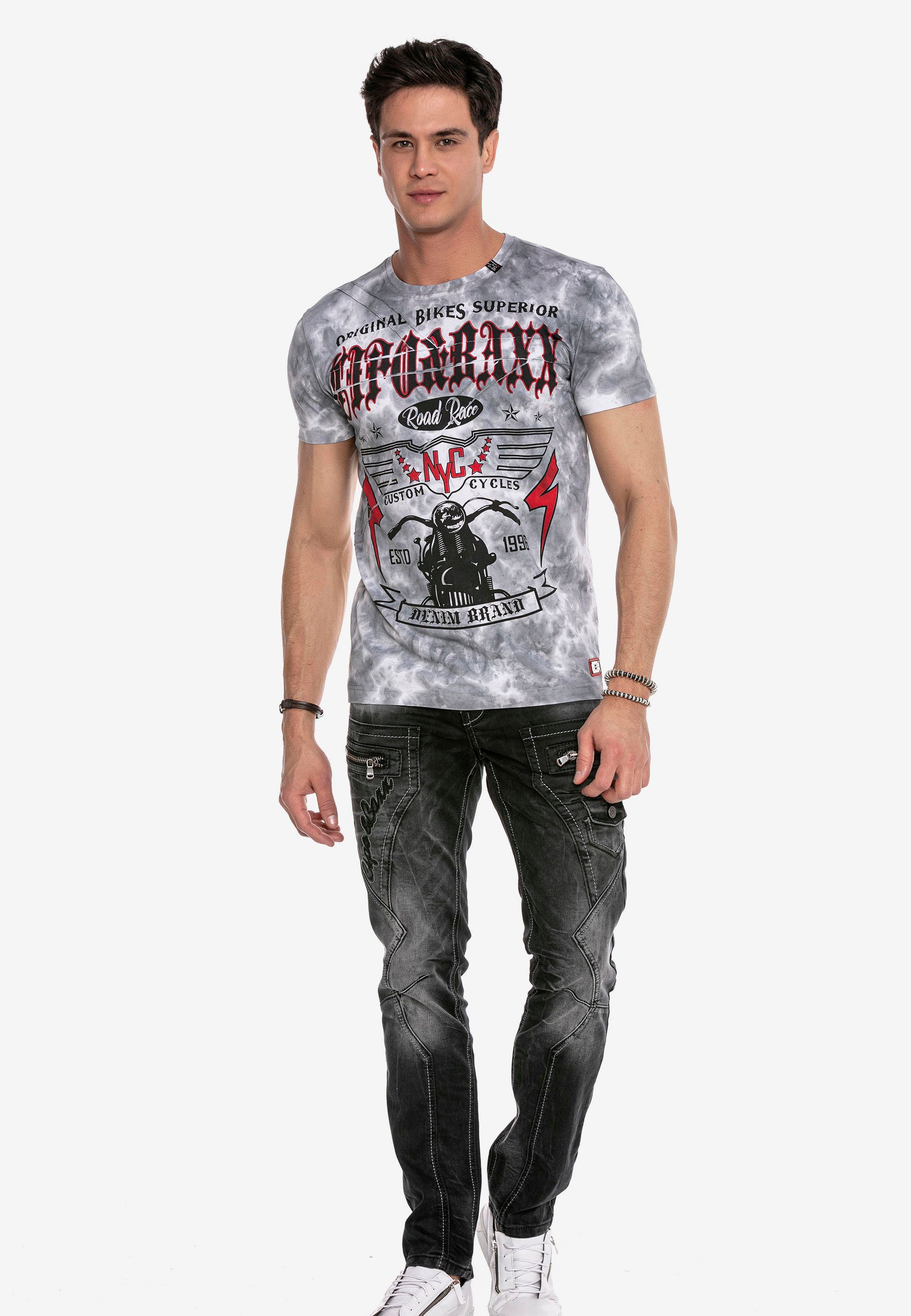 Cipo & Baxx T-Shirt CT629 mit coolem Aufdruck grau | T-Shirts