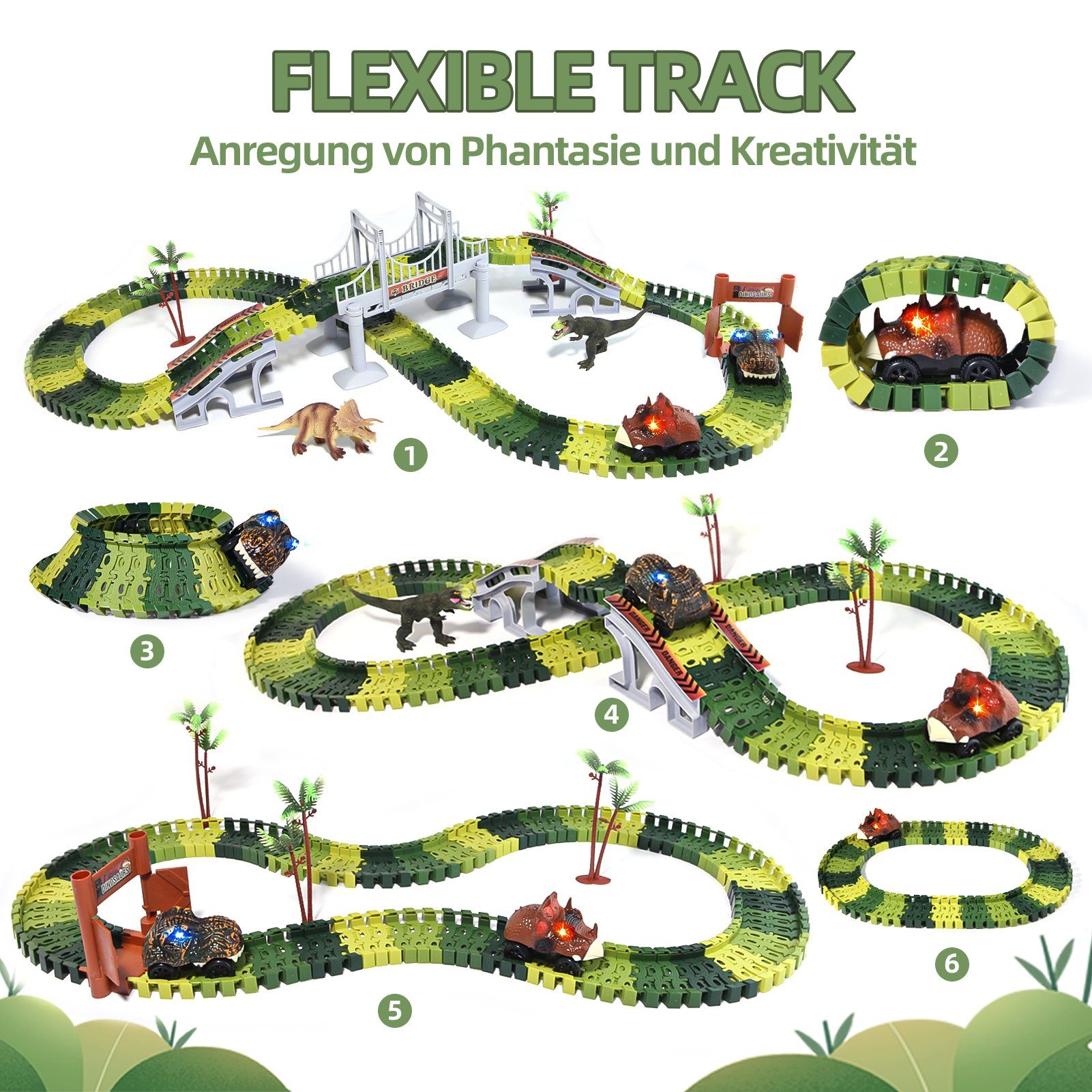 Esun Autorennbahn 285 Stück Dinosaurier Spielzeug autorennbahn ab3 4 5 6 ja günstig online kaufen