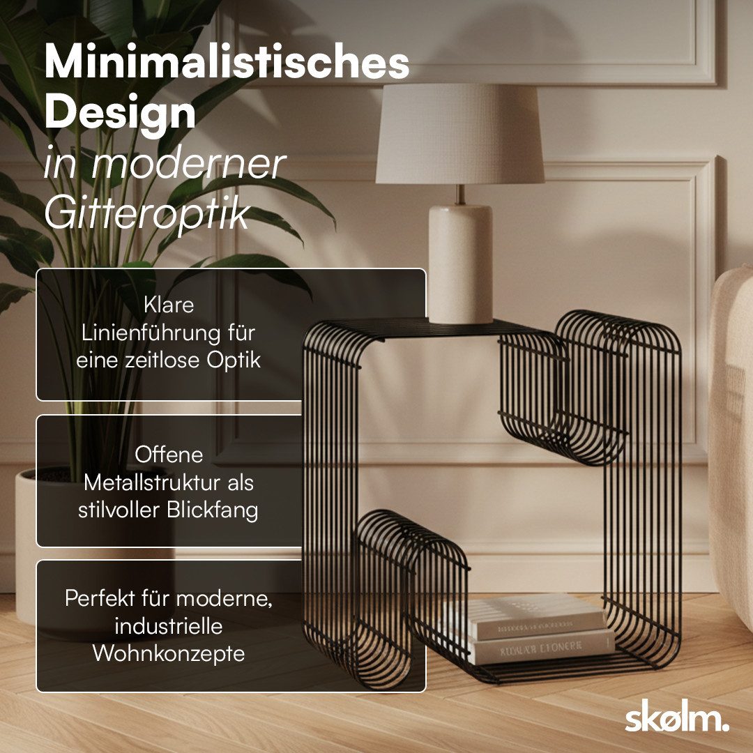 skølm Beistelltisch Modi als Hocker und Bücherregal nutzbar (schwarz), aus Metall, pulverbeschichtet, Ablageregal mit offenem Gitter-Design – Bild 4 von 5
