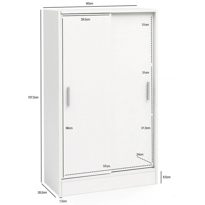 Wohnling Sideboard WL5.817 (Aktenschrank Holz 60 x 107 5 x 28 5 cm Weiß Modern) Mehrzweckschrank Flur Kleiner Kommodenschrank FY11105