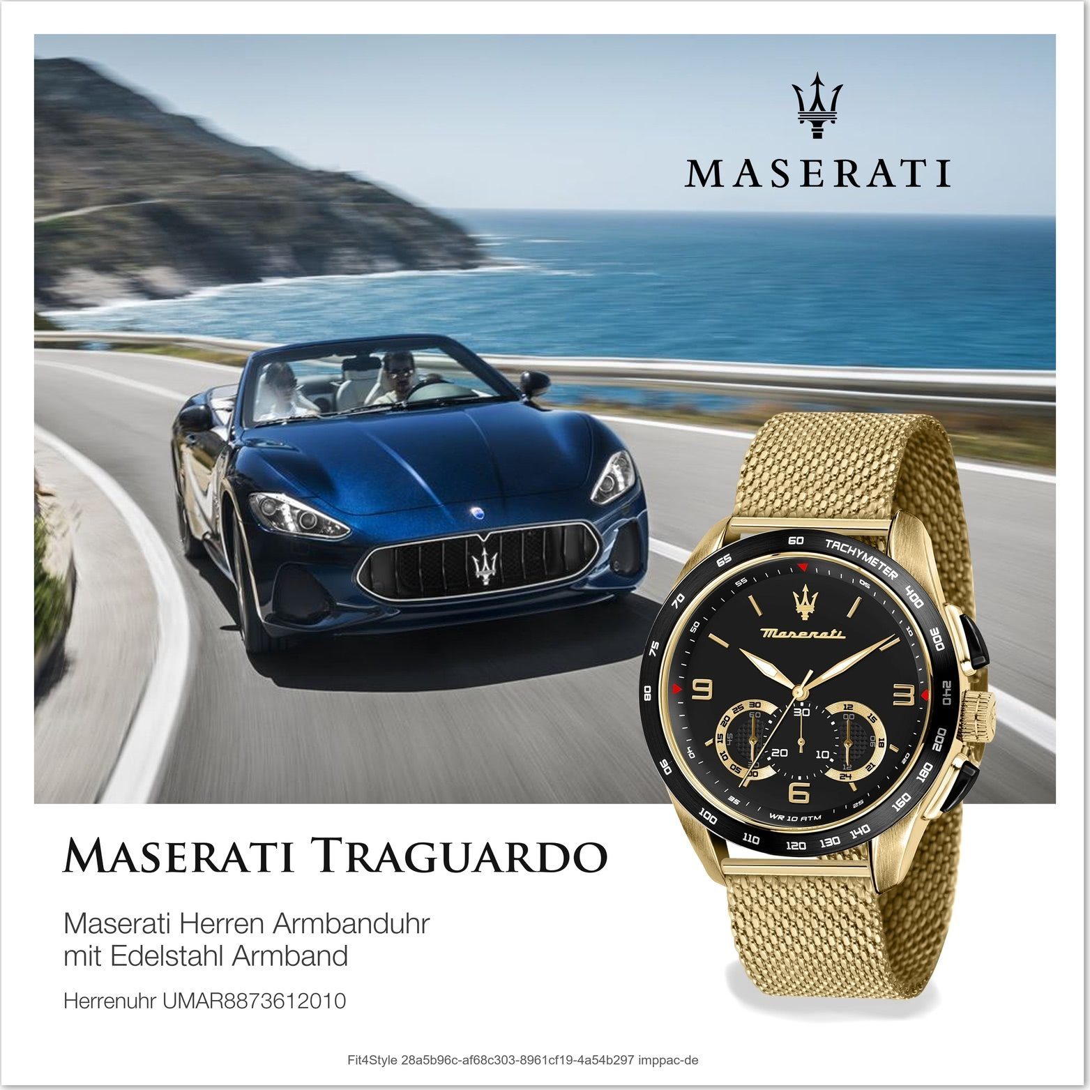 Edelstahlarmband, MASERATI 55x45mm) Edelstahl schwarz Chronograph (ca. Herrenuhr Maserati groß Gehäuse, rundes Armband-Uhr,