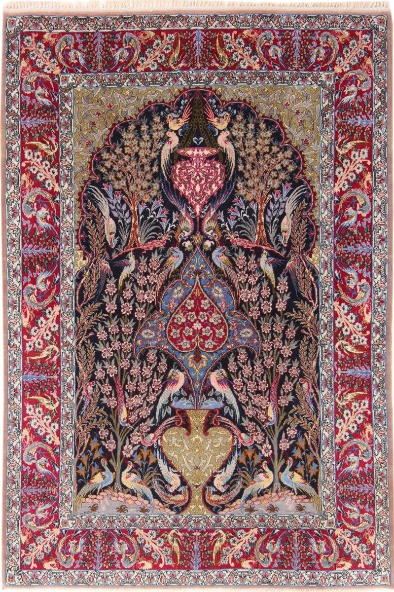 Orientteppich Isfahan Seidenkette 109x160 Handgeknüpfter Orientteppich, Nain Trading, rechteckig, Höhe: 6 mm