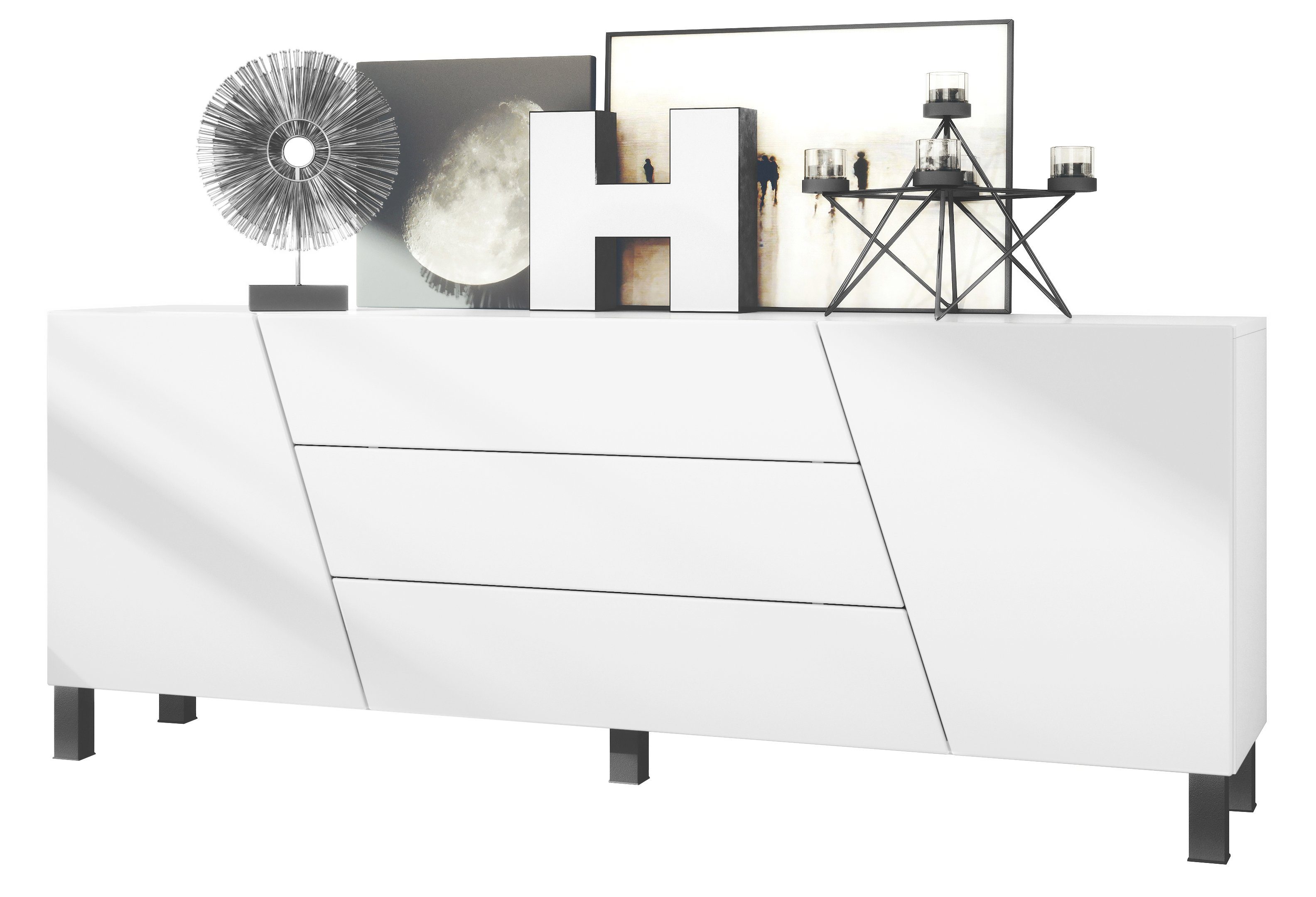 Vladon Sideboard Houston (Kommode, mit 2 Türen und 3 Schubladen), Weiß matt (178 x 57,5 x 38,5 cm)