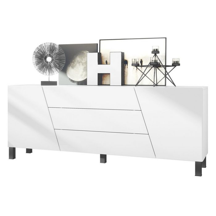 Vladon Sideboard Houston (Kommode mit 2 Türen und 3 Schubladen) Weiß matt (178 x 57 5 x 38 5 cm)