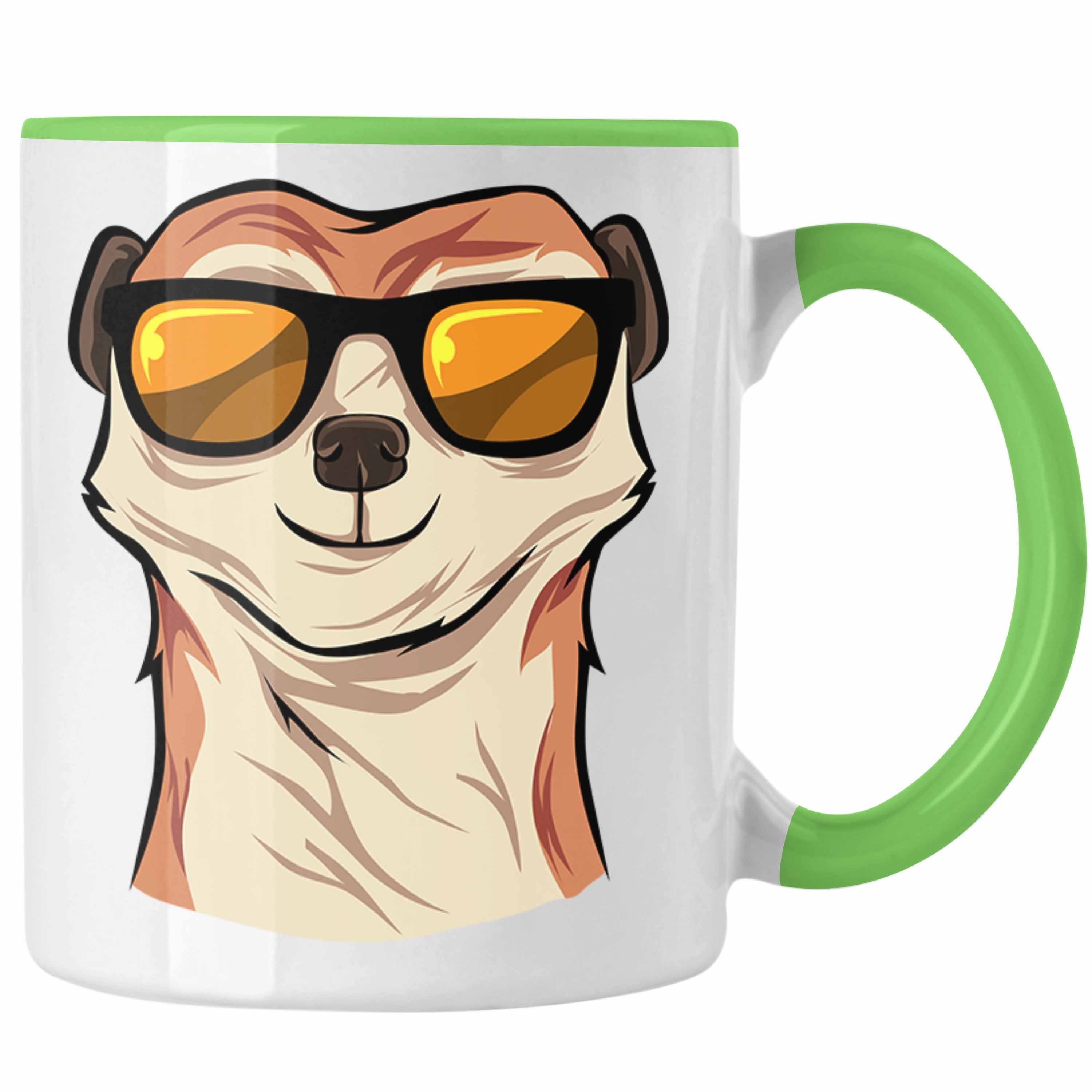 Trendation Tasse Lustige Erdmännchen Sonnenbrille Tasse Geschenk für Tierliebhaber Grün