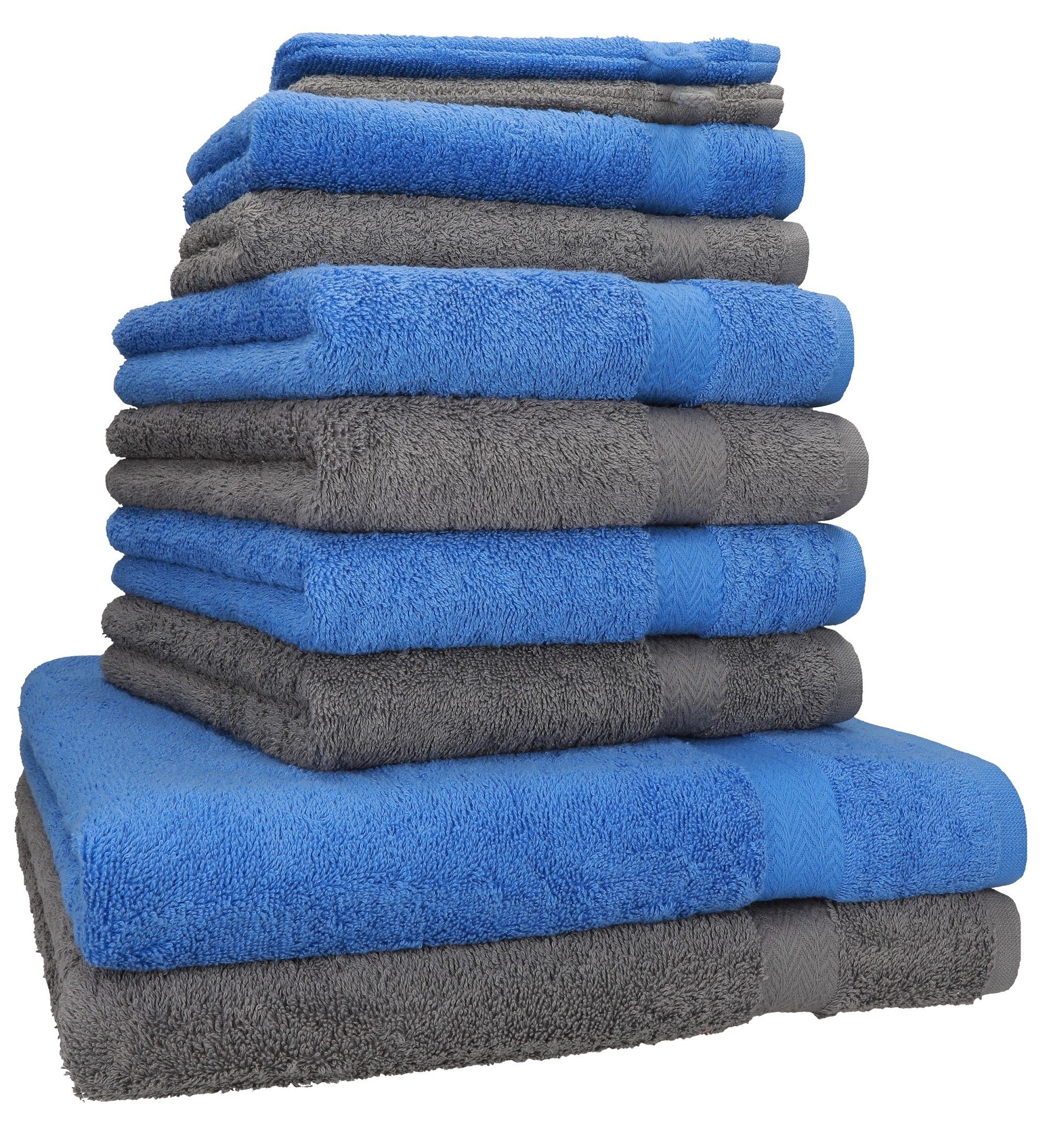 Farbe (10-tlg) Betz Handtuch Premium anthrazit, Set Baumwolle, & 10-TLG. hellblau Handtuch-Set