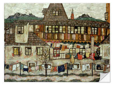 Posterlounge Wandfolie Egon Schiele, Haus mit trocknender Wäsche, 1917, Malerei