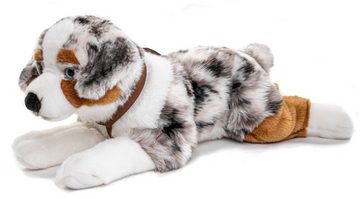 Uni-Toys Kuscheltier Australischer Schäferhund m.Geschirr - 63 cm - Plüsch-Hund, Plüschtier, zu 100 % recyceltes Füllmaterial